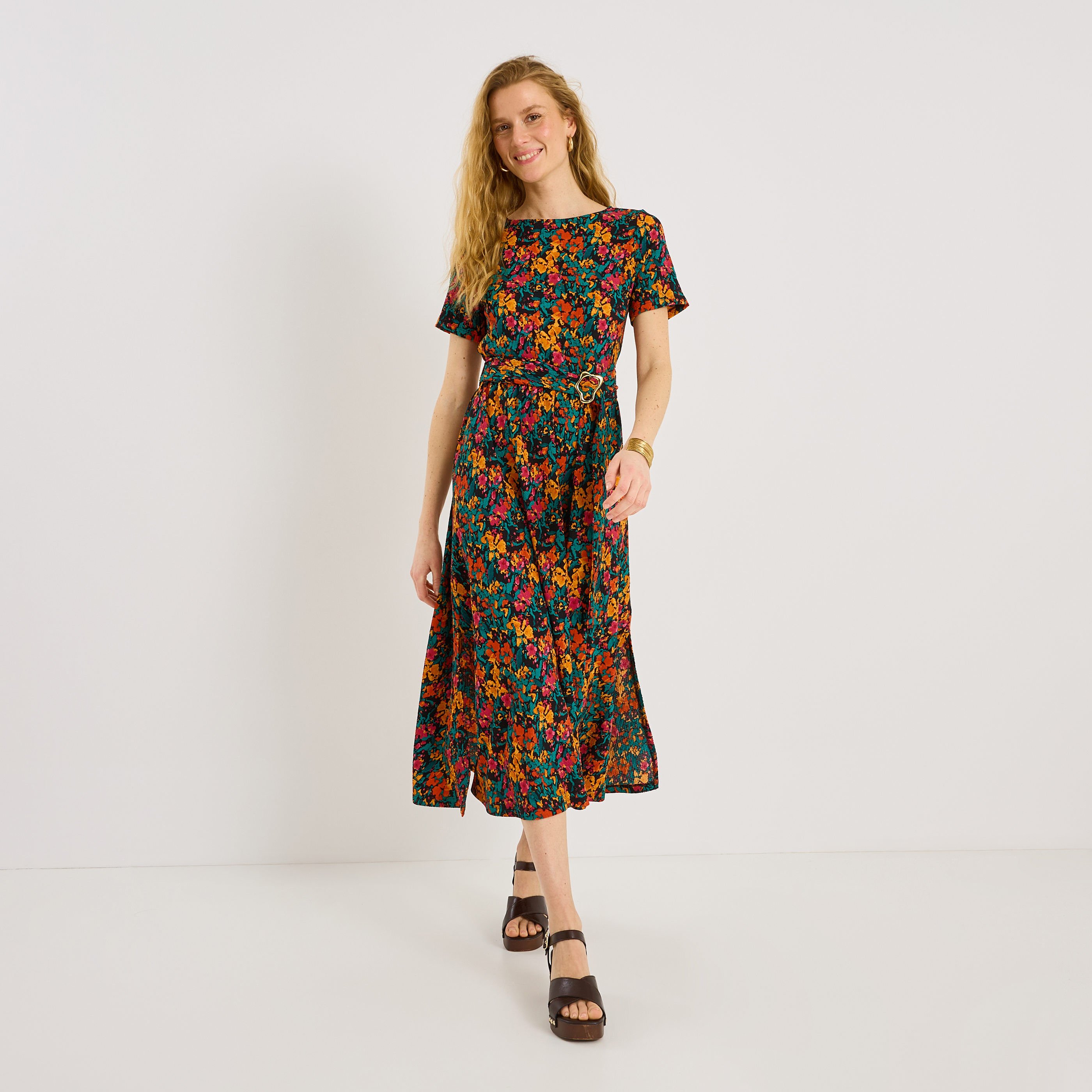 Robe longue en maille imprim&eacute;e