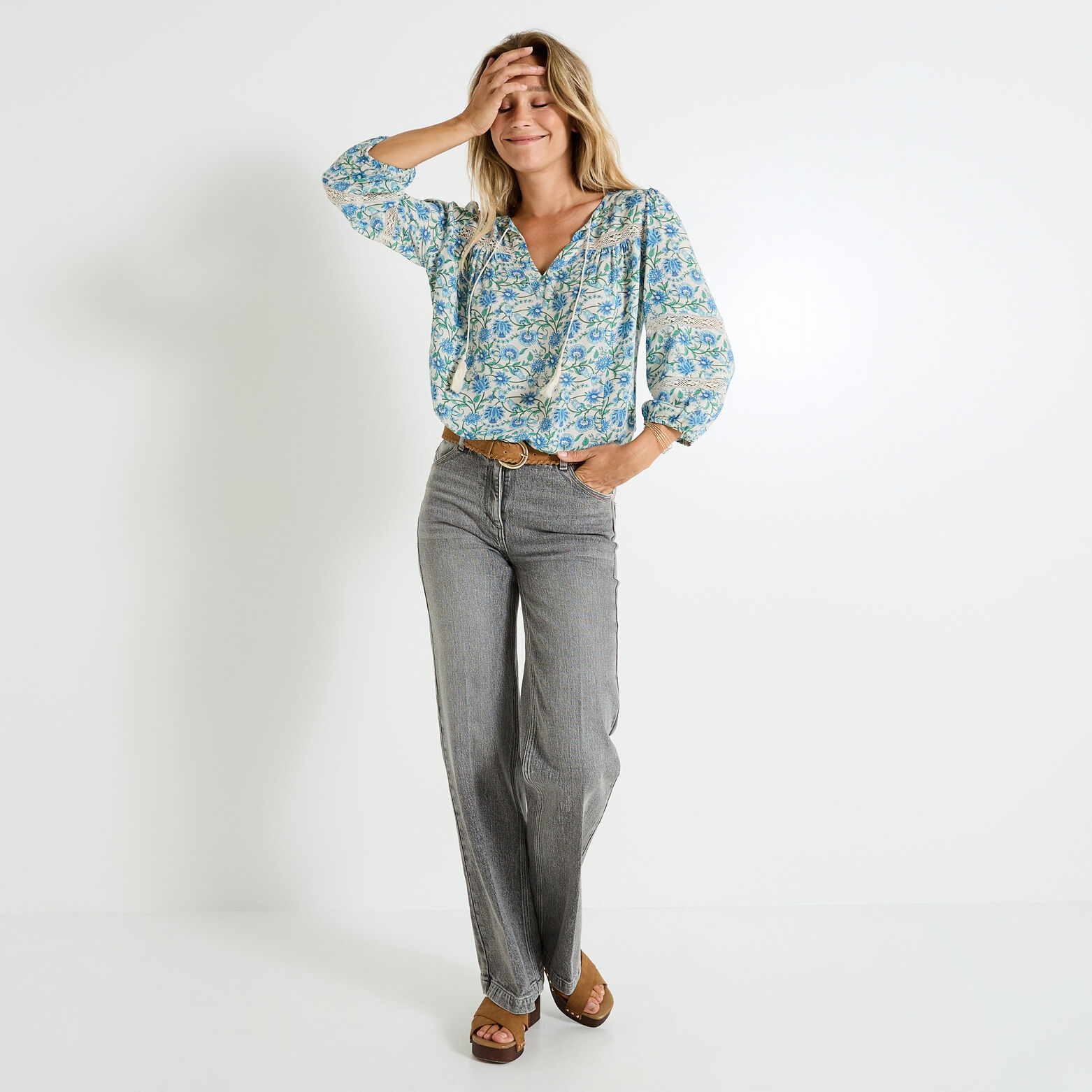 Blouse col V imprimée femme