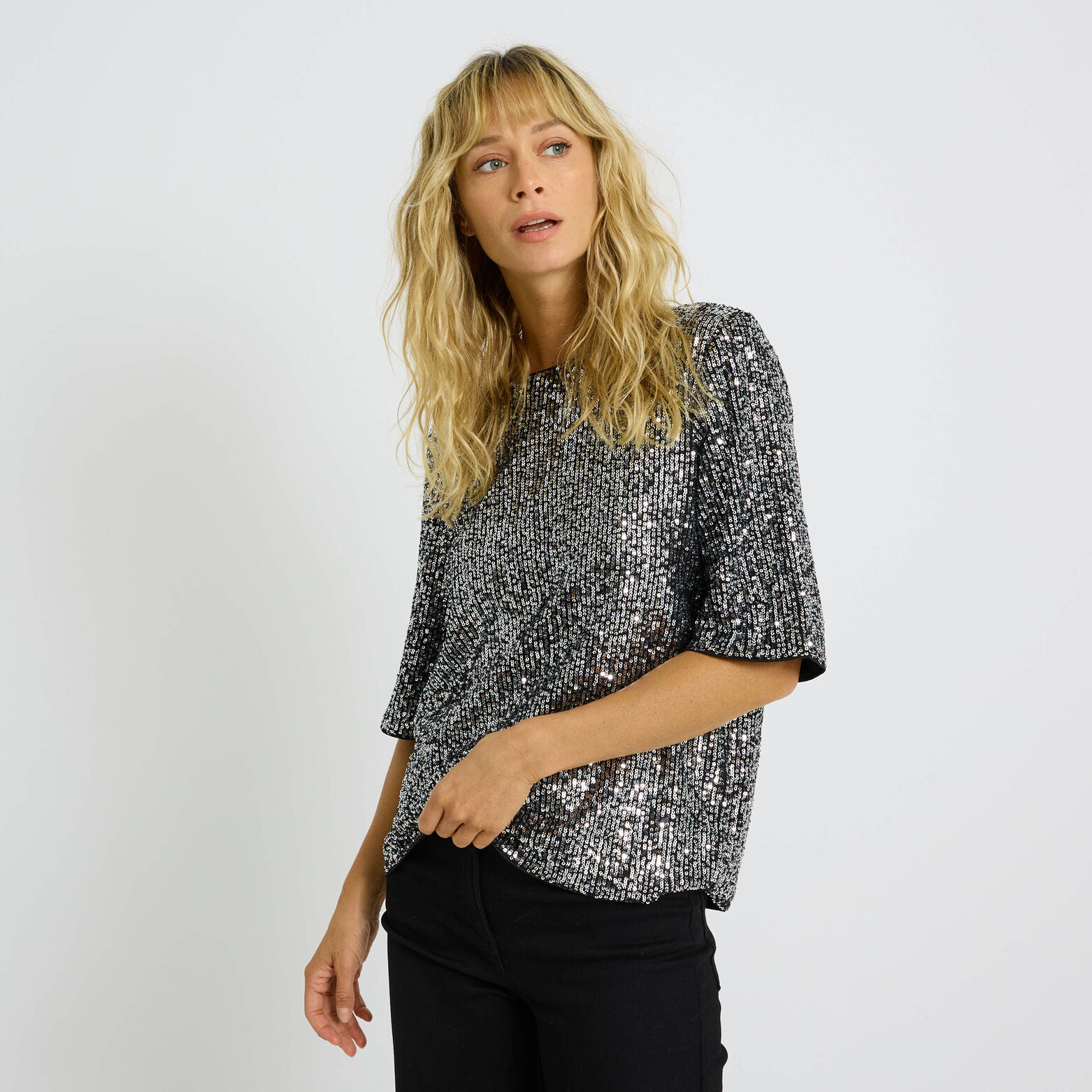T-shirt à sequins manches courtes femme - Main Image