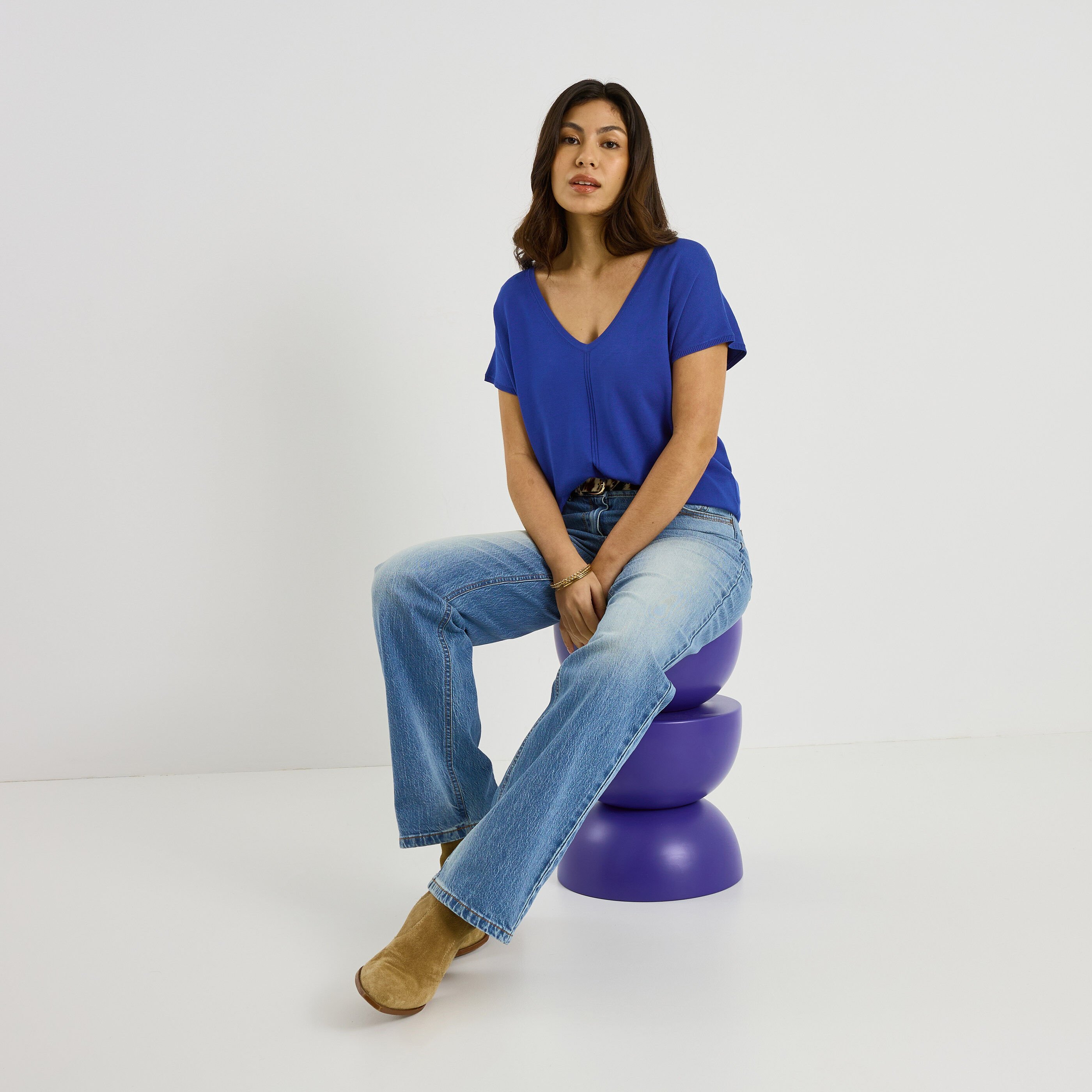 Pull brillant &agrave; manches courtes femme