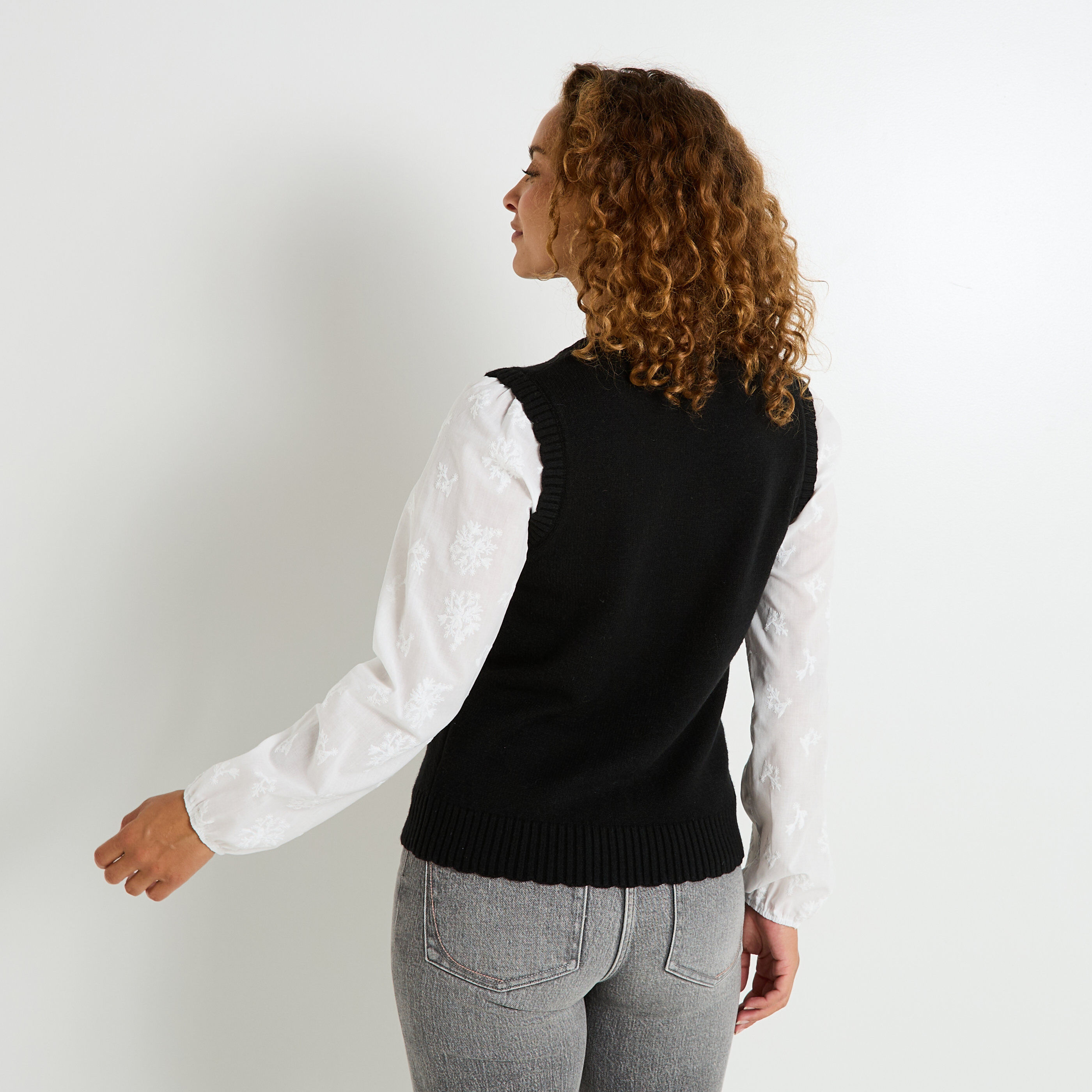 Pull bi-mati&egrave;re col rond femme
