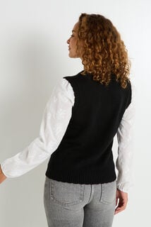 Pull bi-matière col rond femme