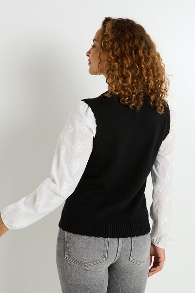 Pull bi-matière col rond femme