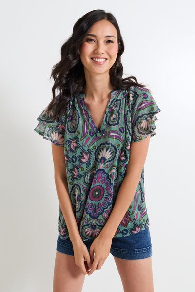 Blouse imprimée col V femme