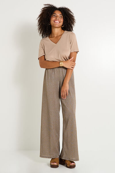Pantalon plissé effet brillant femme