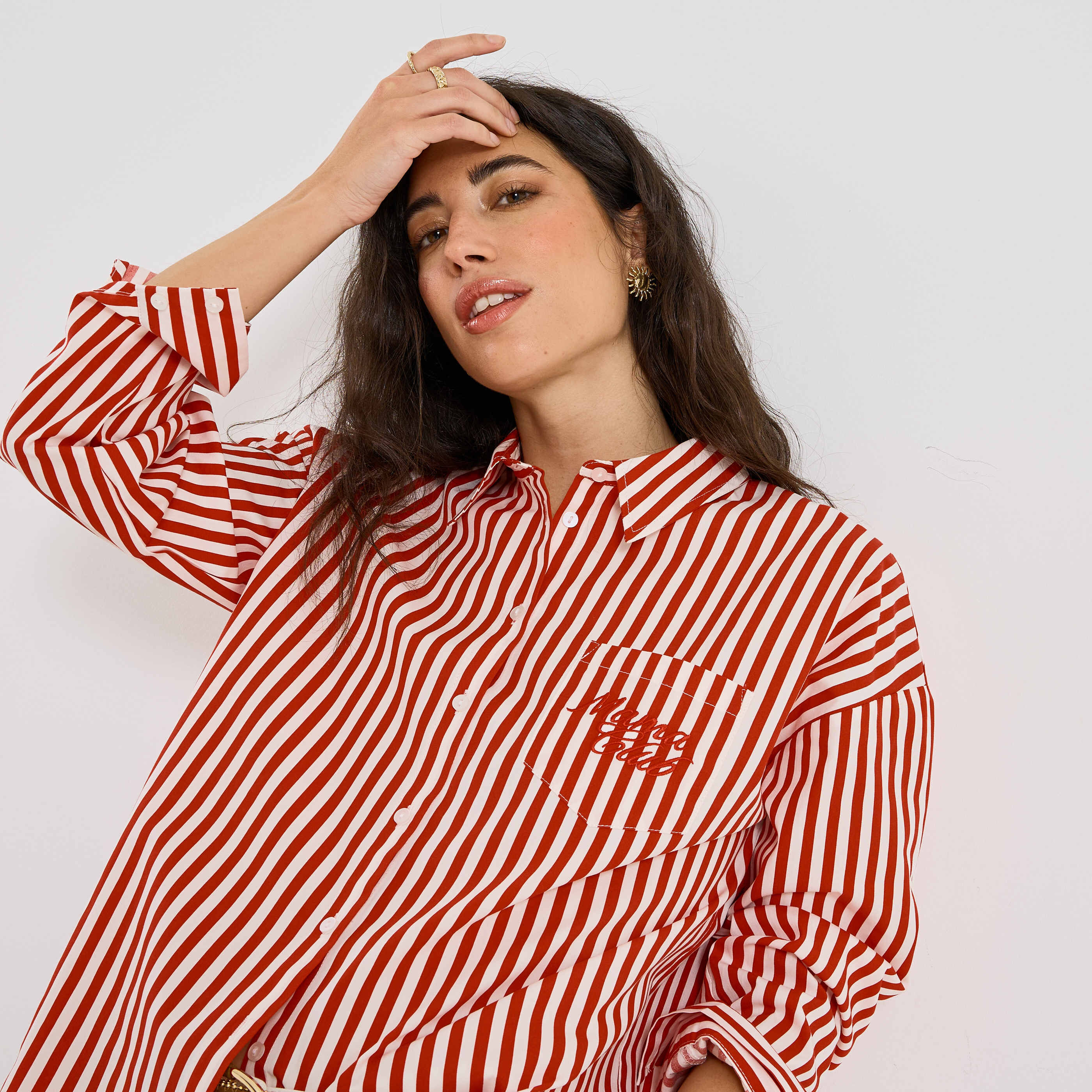 Chemise &agrave; rayures avec broderie femme