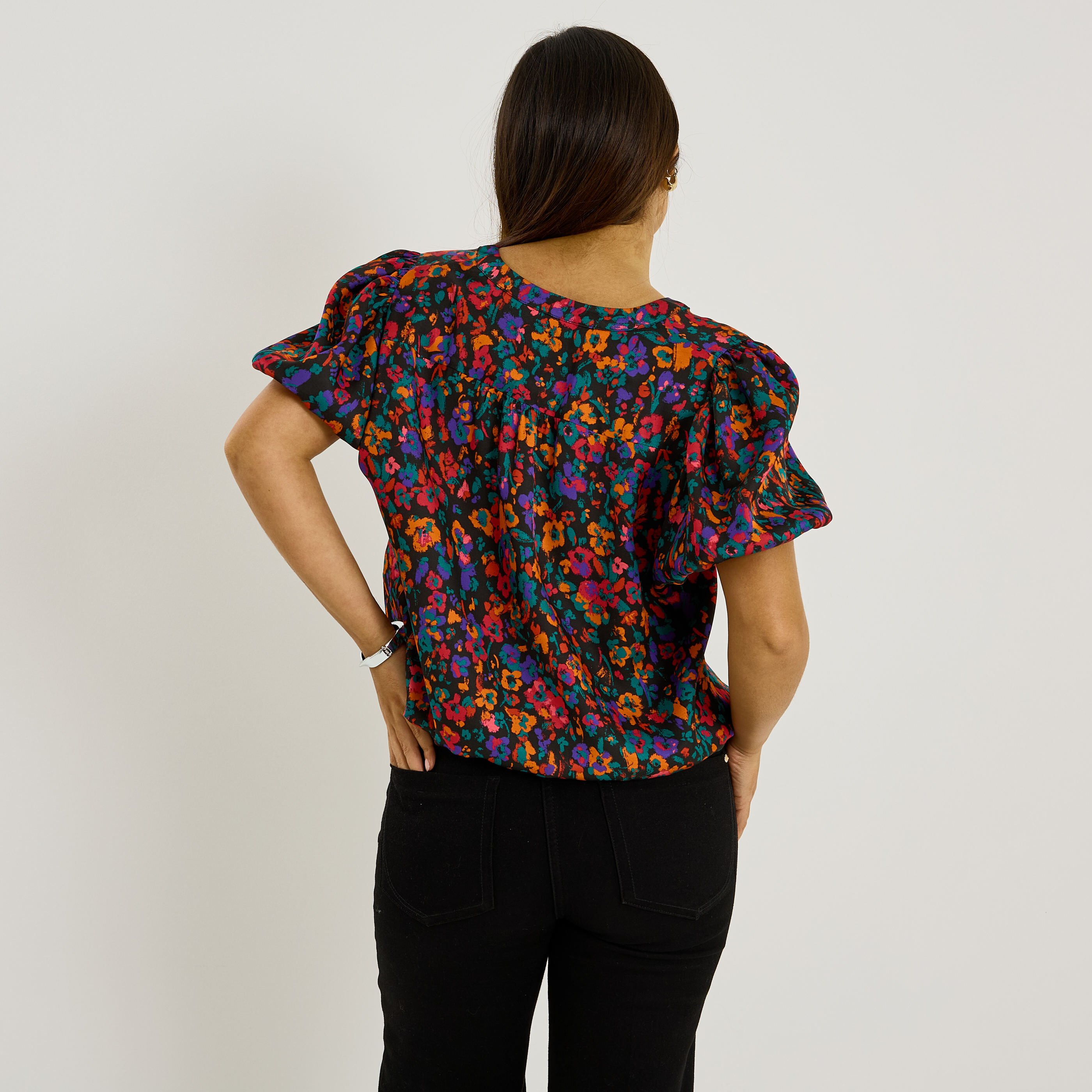 Blouse satin&eacute;e imprim&eacute; floral femme