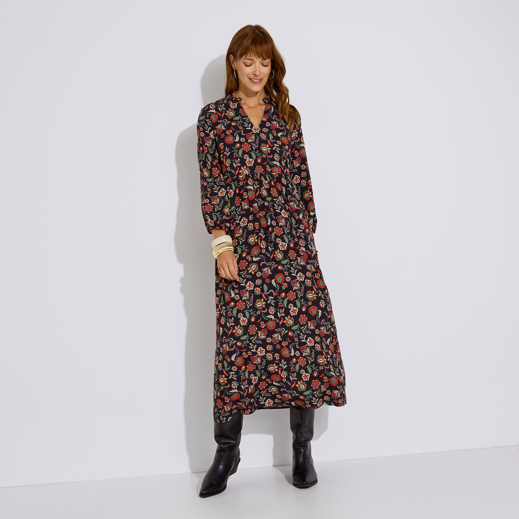 Robe longue imprim&eacute; floral femme