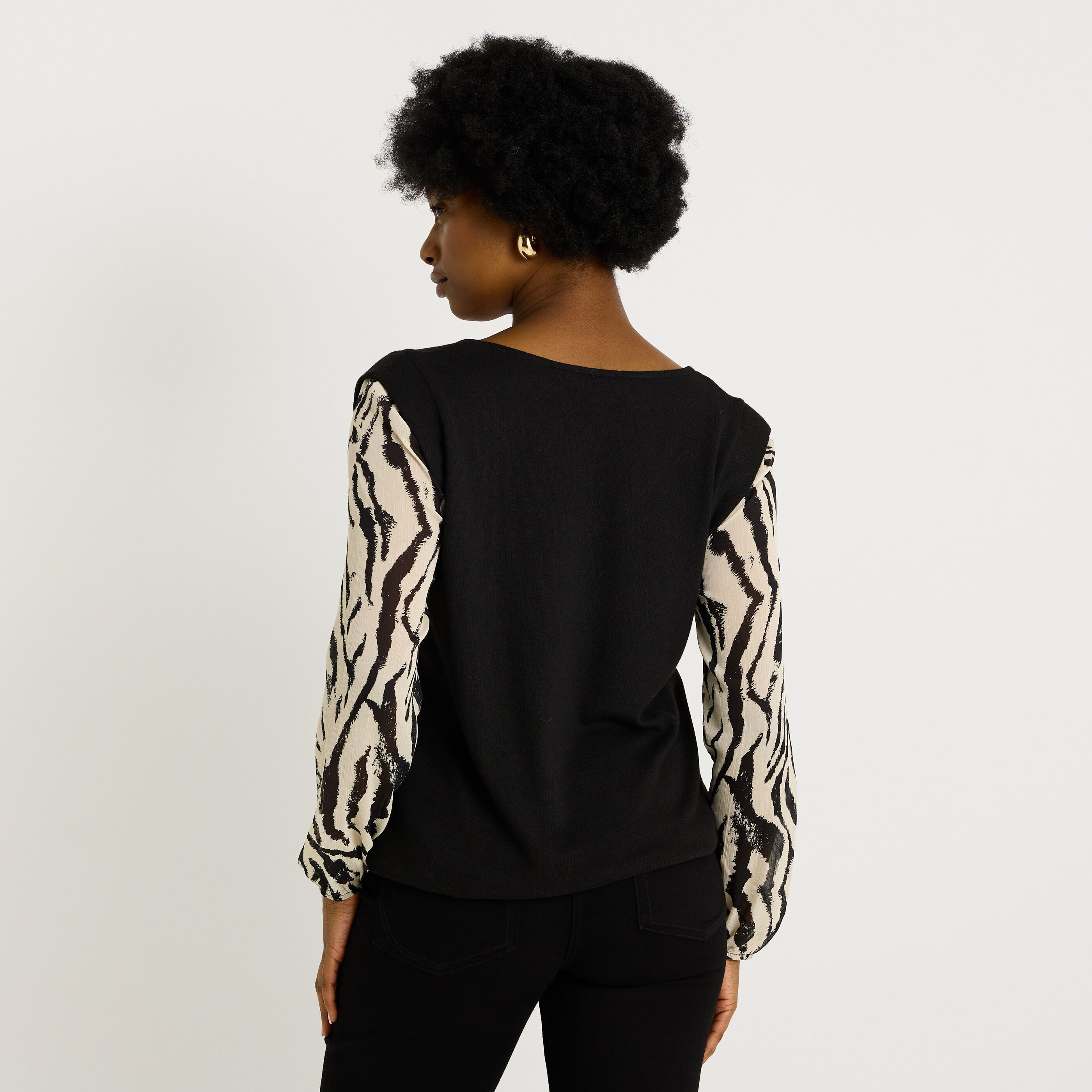 T-shirt bi-mati&egrave;re col V femme