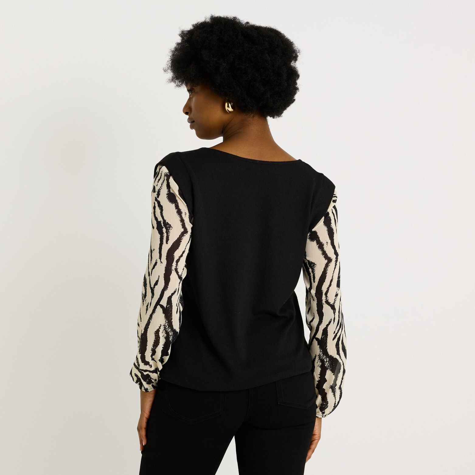 T-shirt bi-matière col V femme