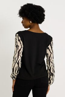 T-shirt bi-matière col V femme