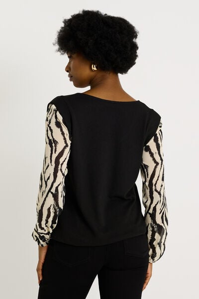 T-shirt bi-matière col V femme