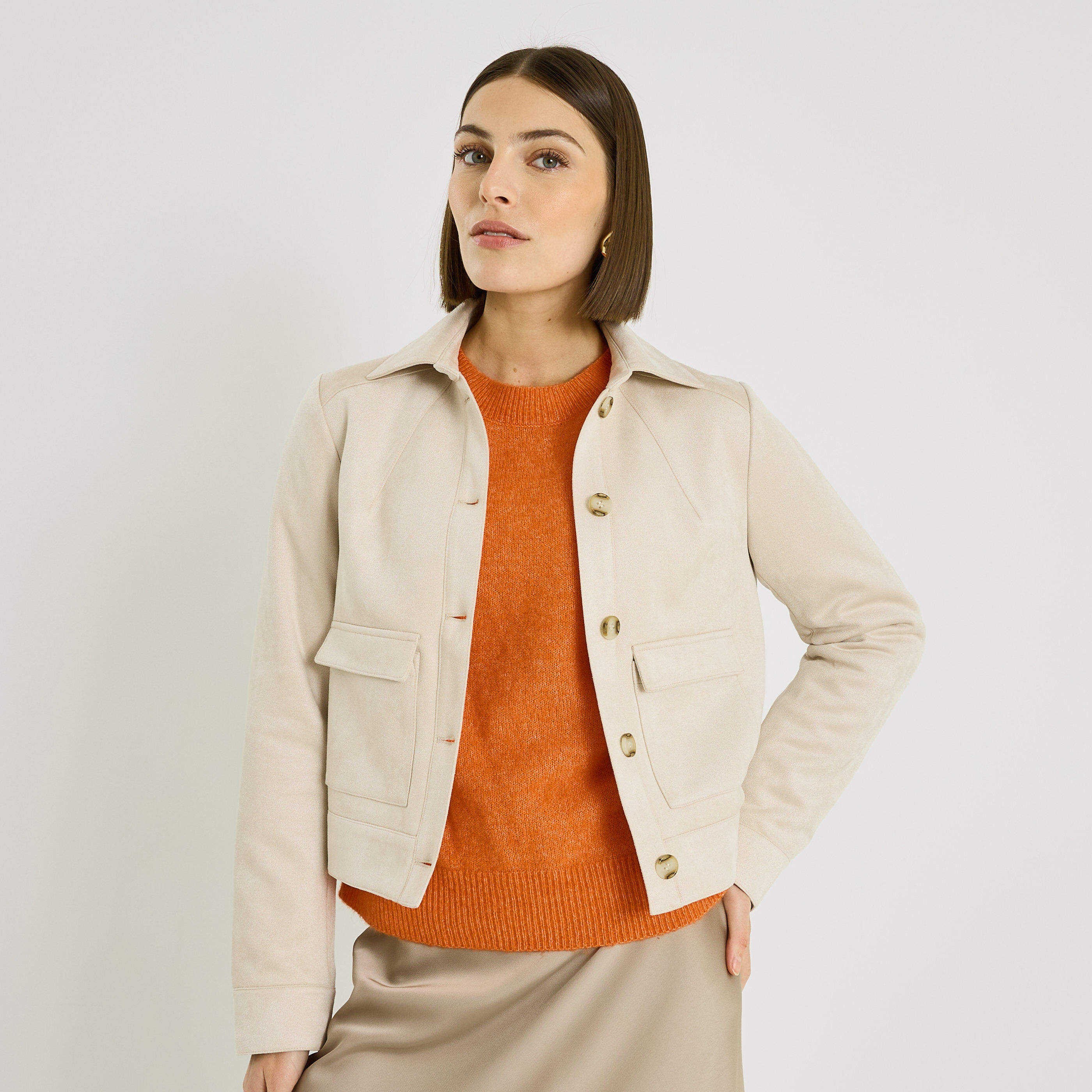 Veste en su&eacute;dine &agrave; col chemise femme