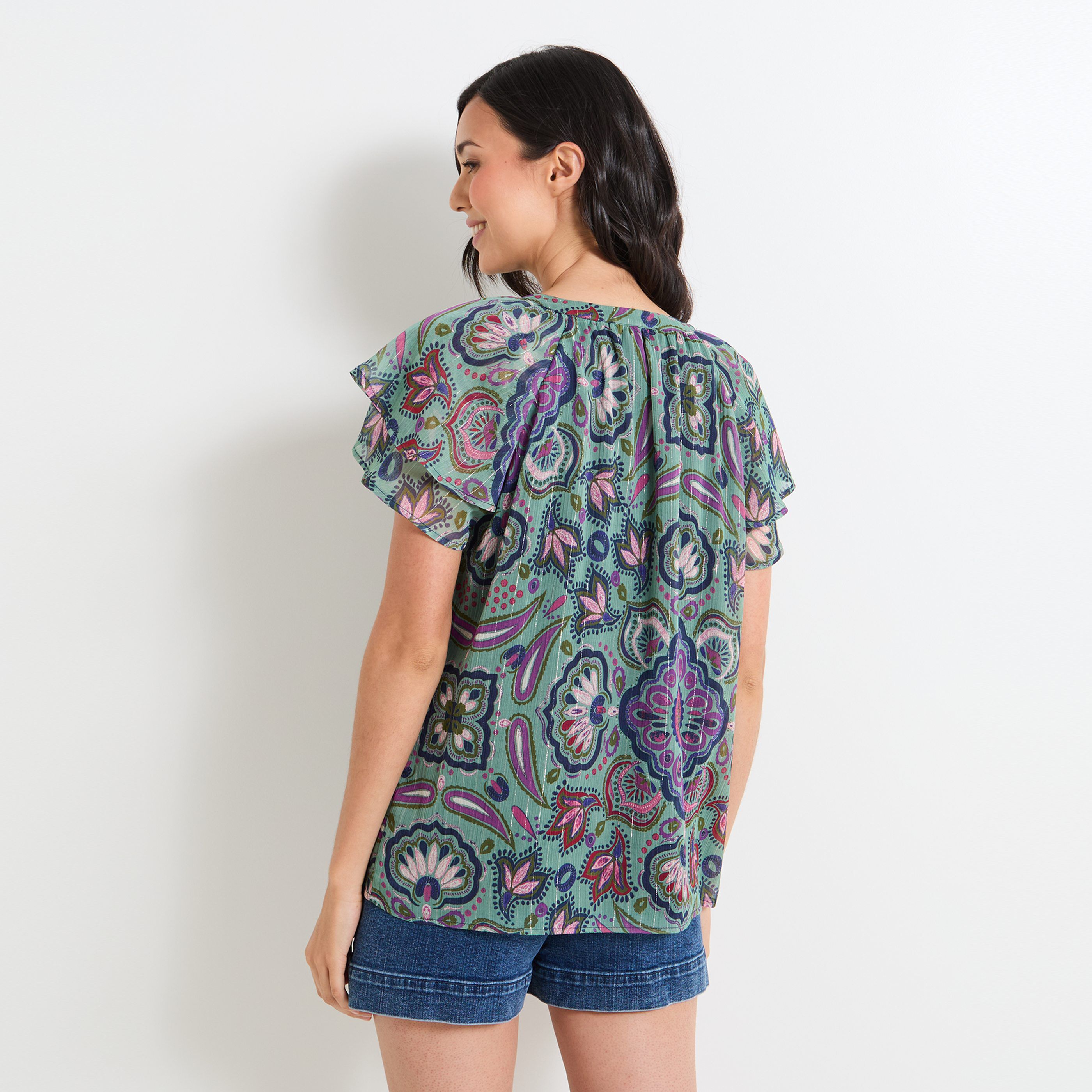 Blouse imprim&eacute;e col V femme