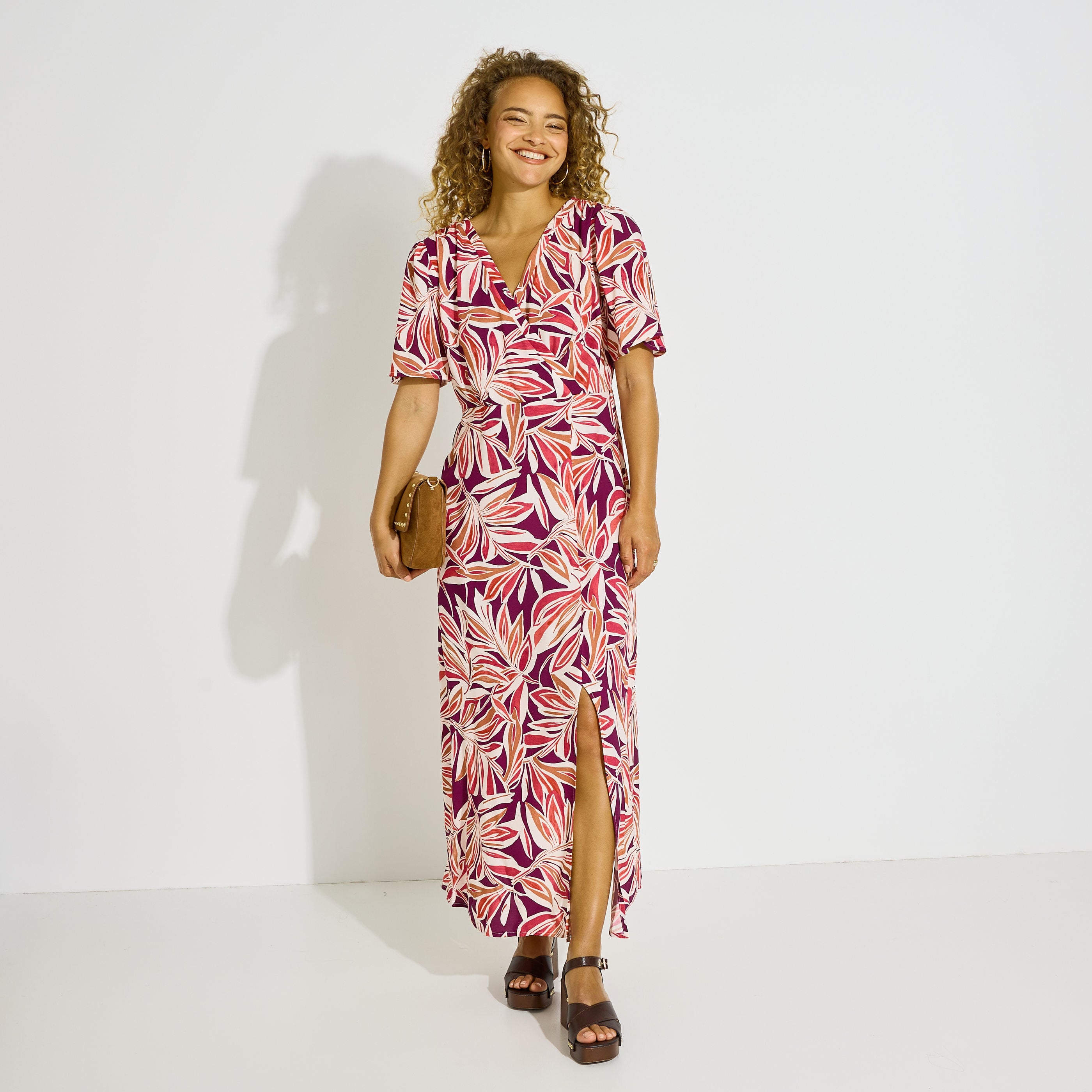 Robe longue habill&eacute;e imprim&eacute; fleuri
