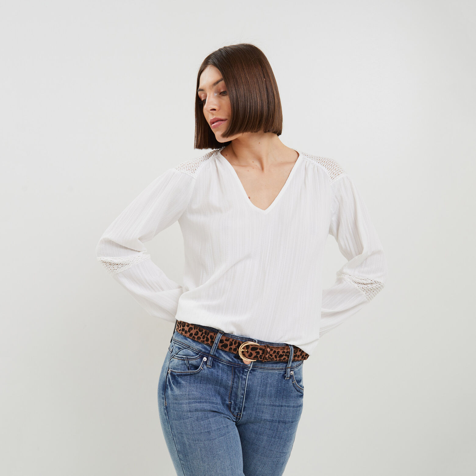 Blouse détails ajourés femme