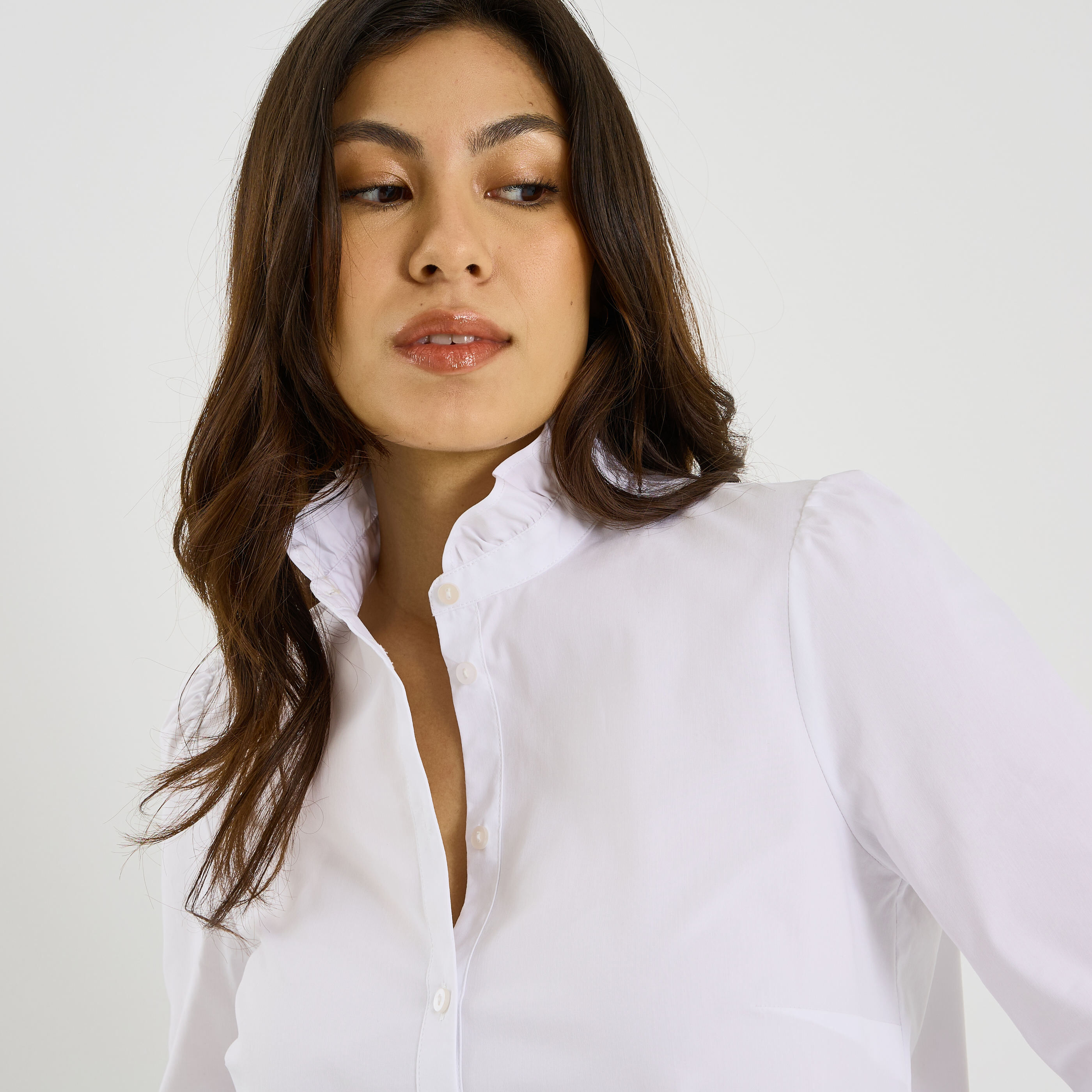 Chemise unie &agrave; col montant femme