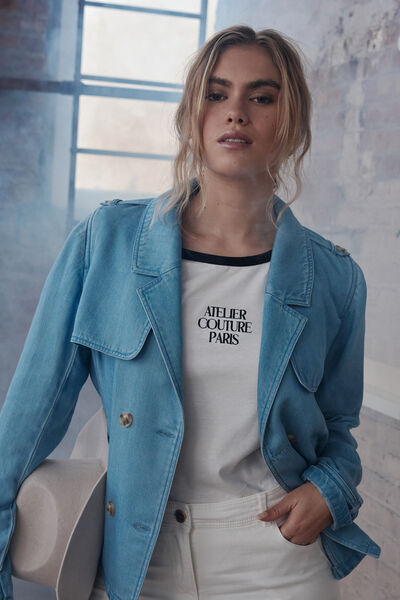Trench court en denim femme