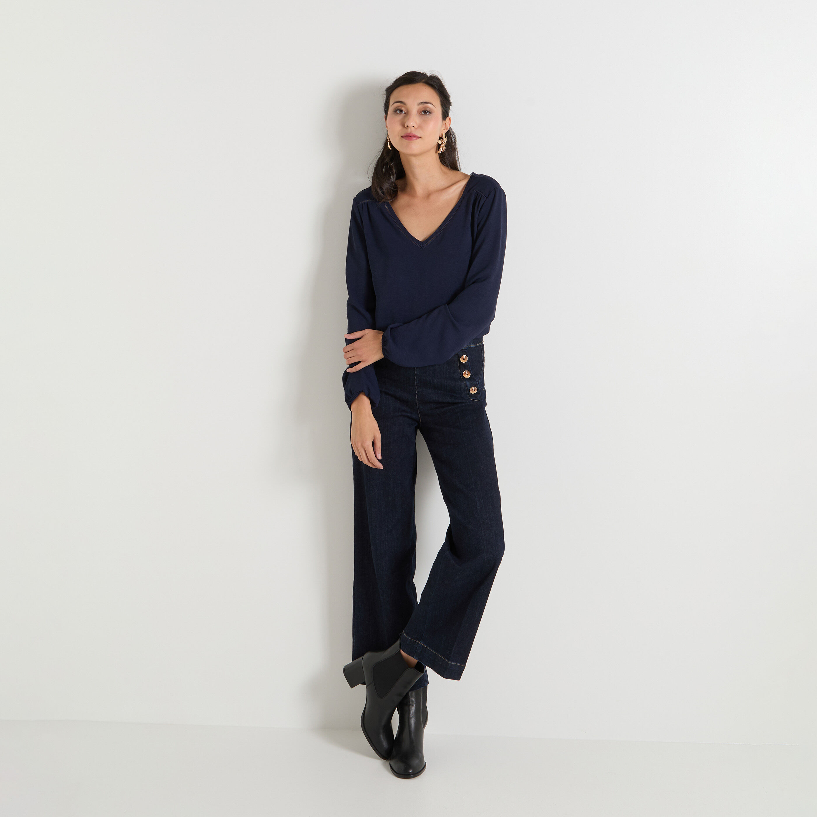 Blouse col V manches longues femme