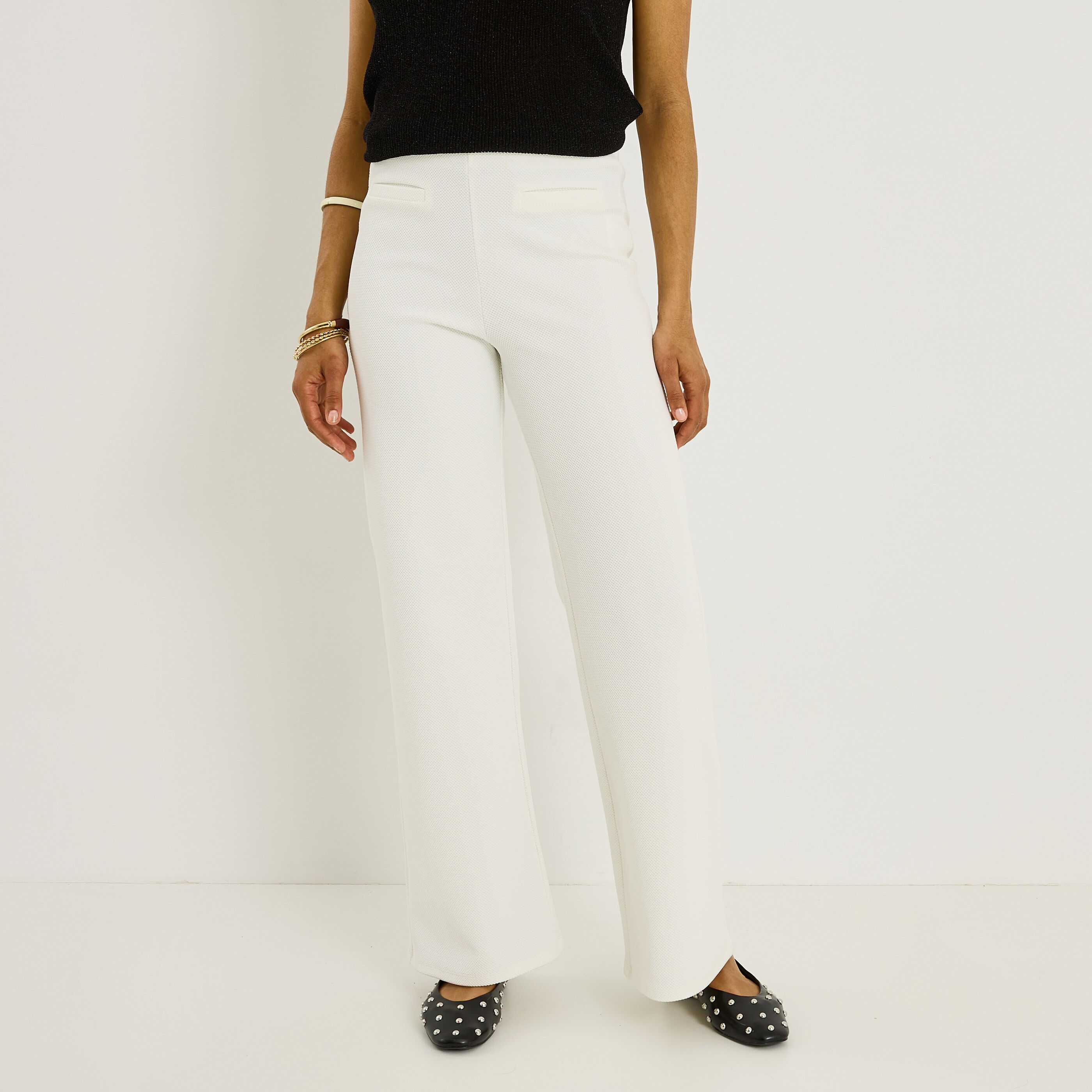 Pantalon large maille textur&eacute;e femme