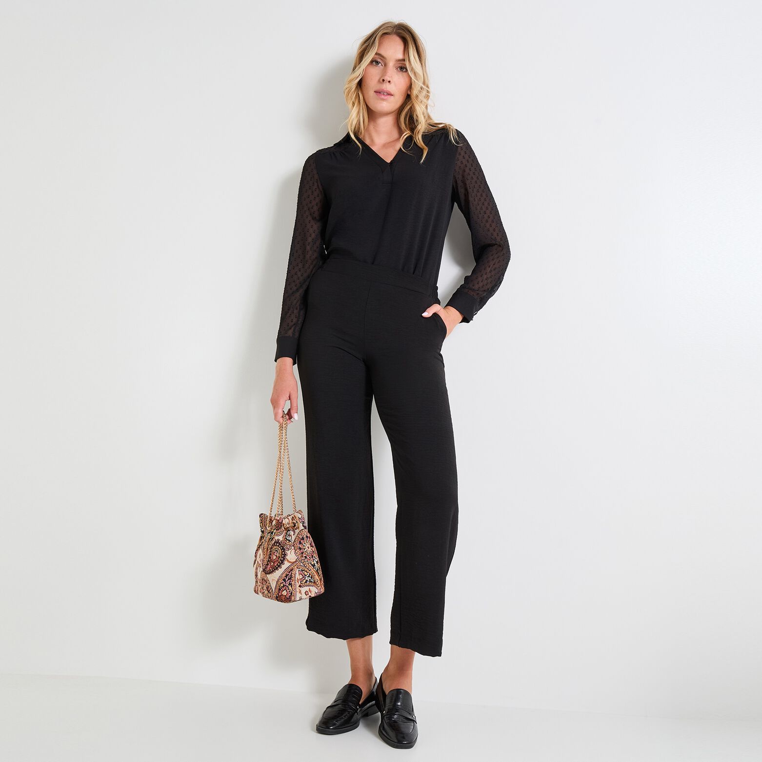 Pantalon fluide taille élastiquée femme