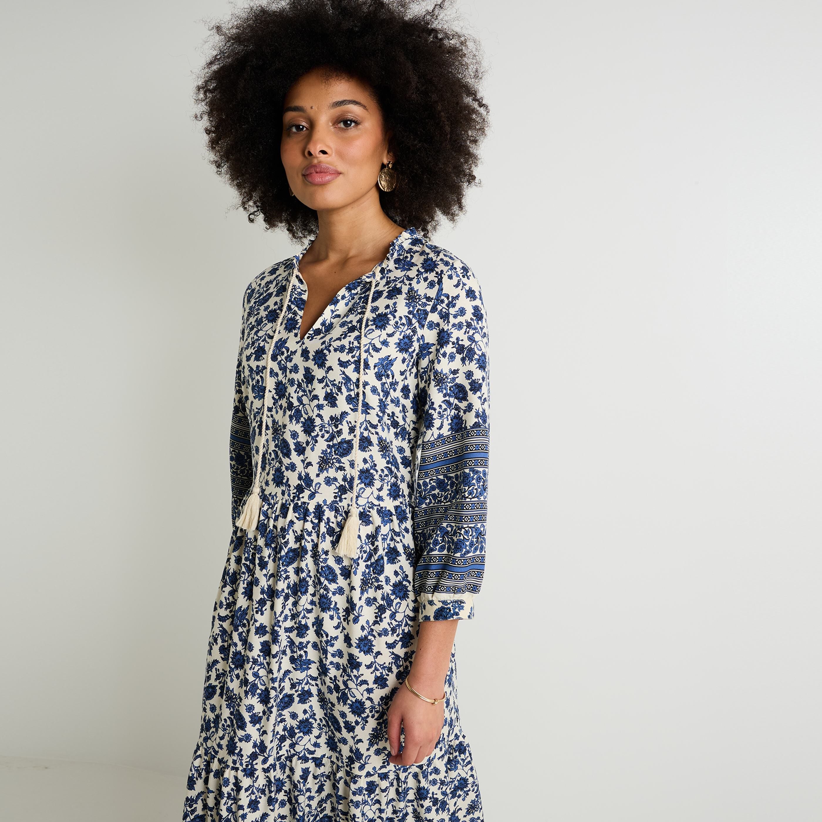 Robe longue imprim&eacute;e femme