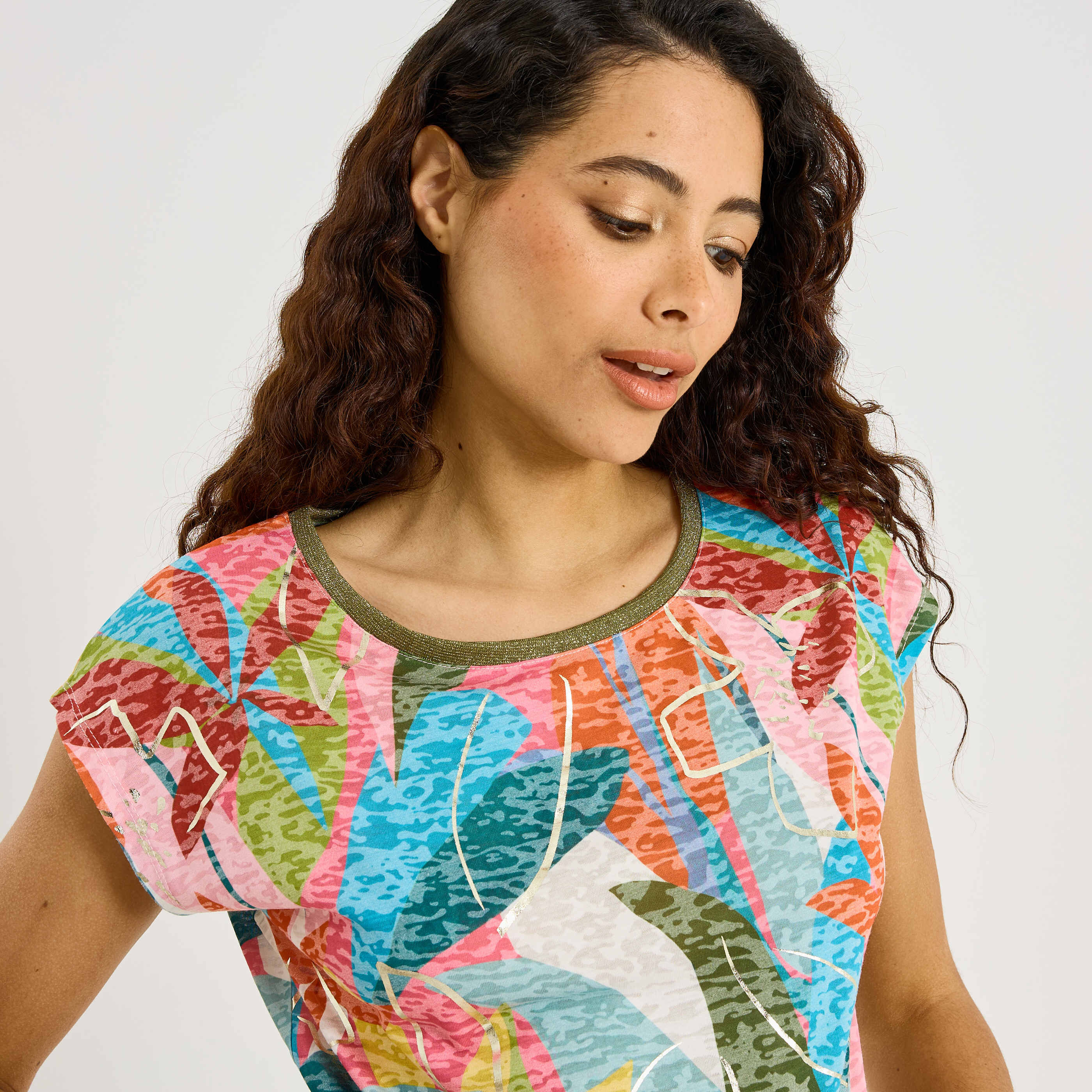 T-shirt imprim&eacute; tropical femme