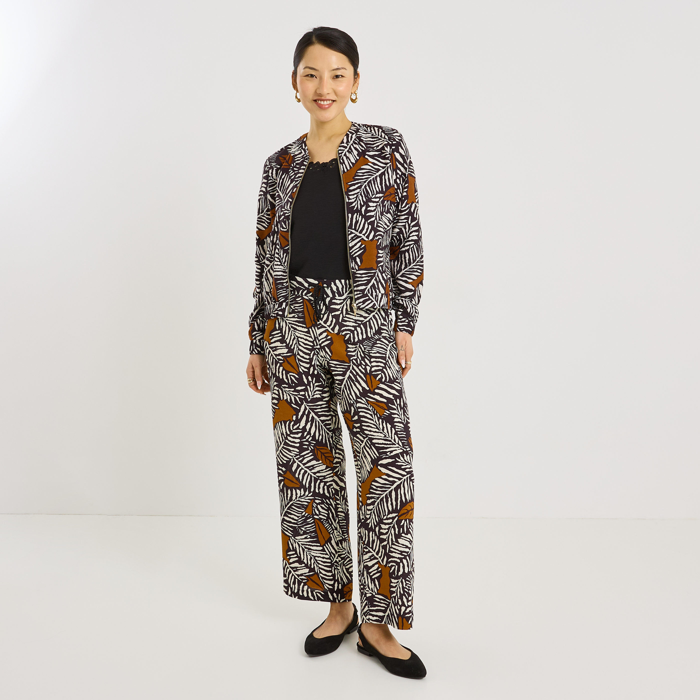 Veste bomber imprim&eacute; feuillage femme