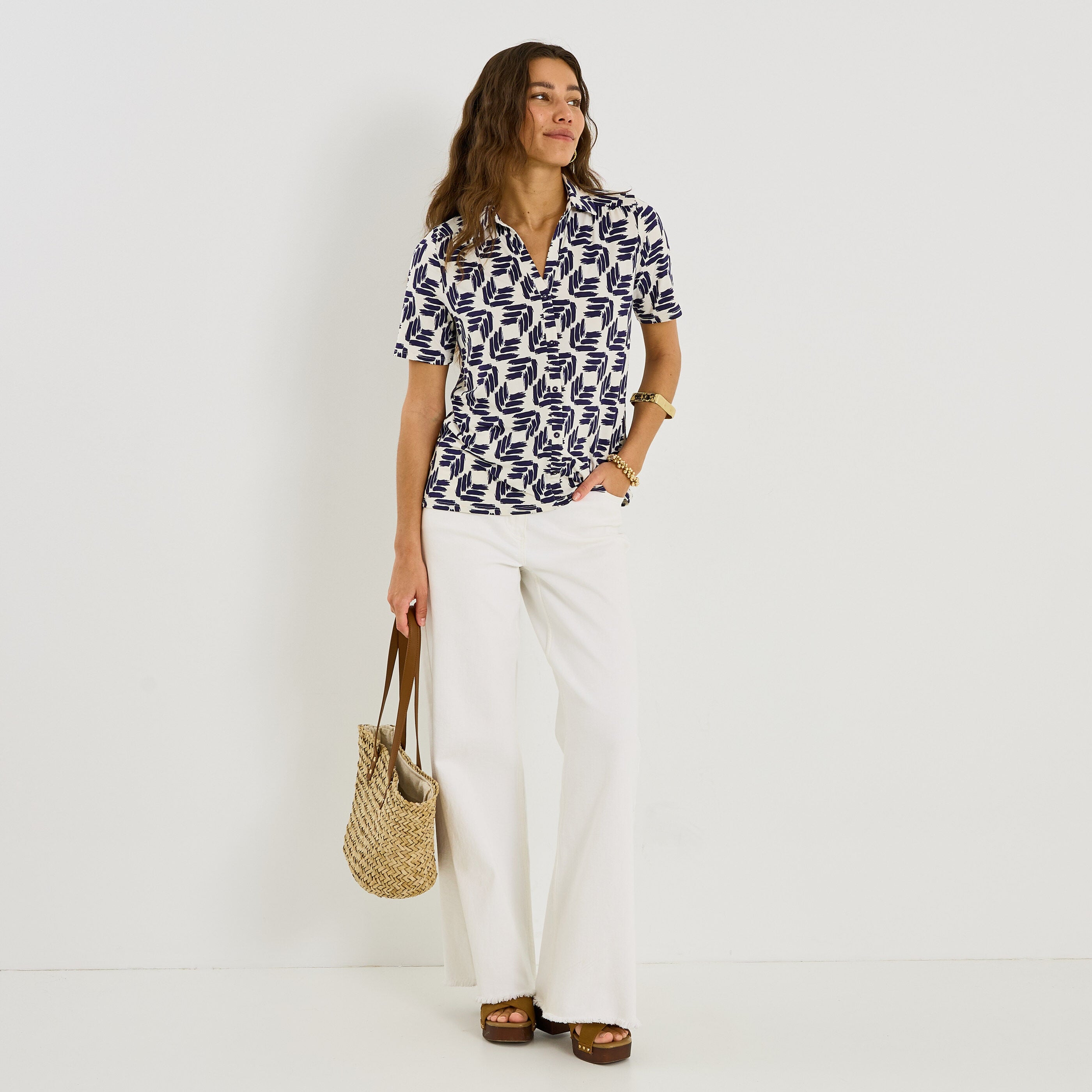 Chemise en maille imprim&eacute;e femme