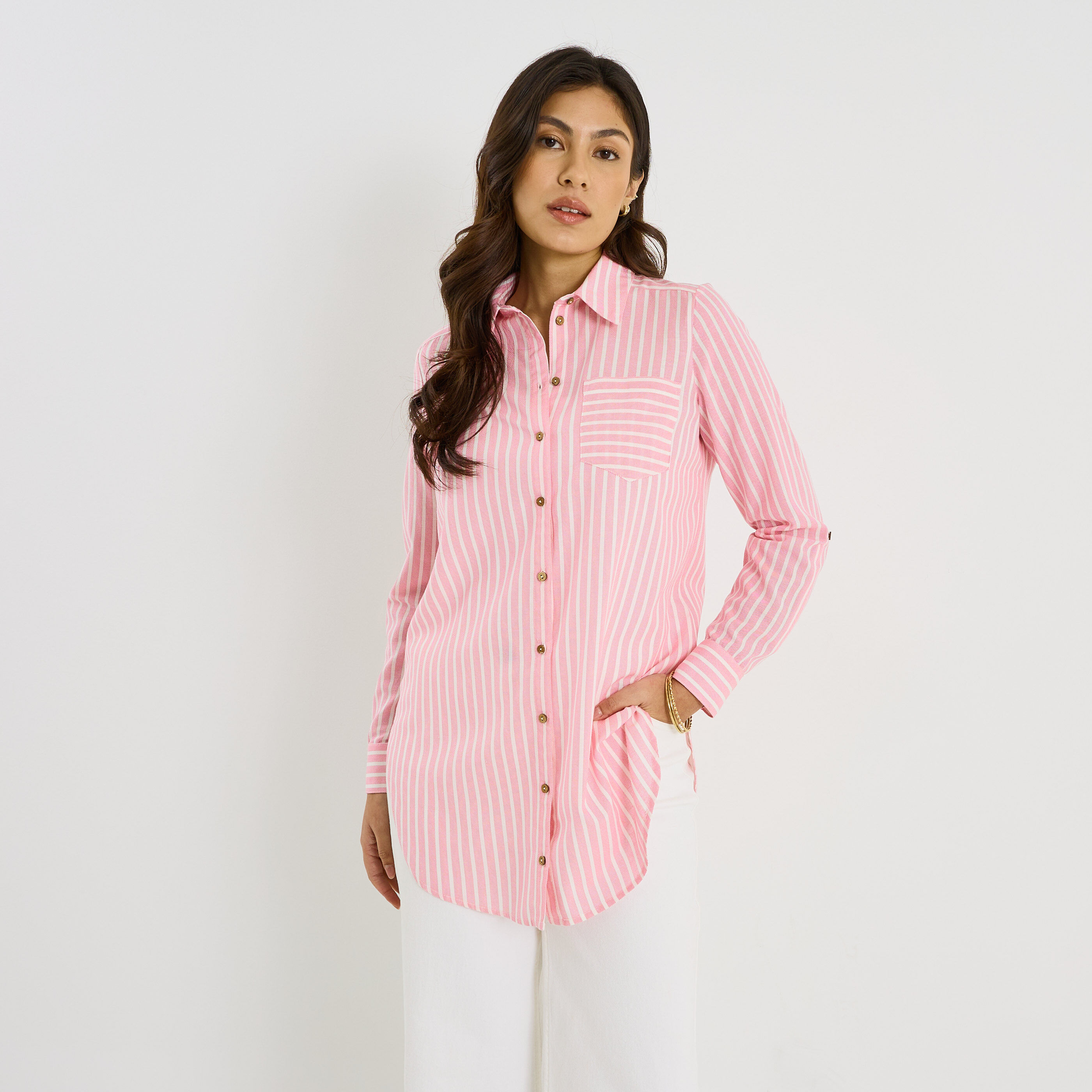 Chemise longue &agrave; rayures femme