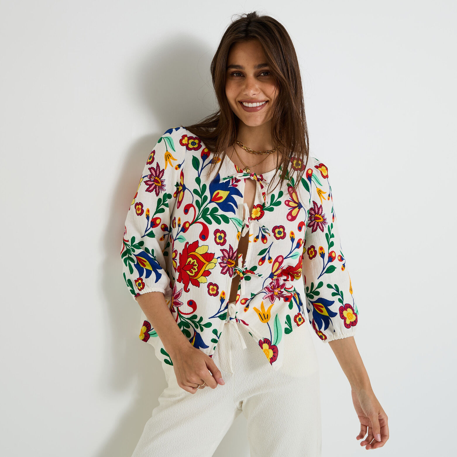 Blouse à nouer imprimée femme