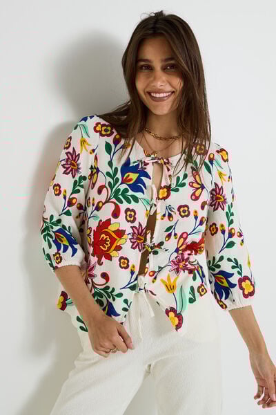 Blouse à nouer imprimée femme