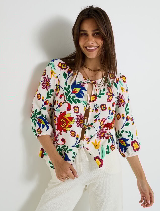 Blouse à nouer imprimée femme