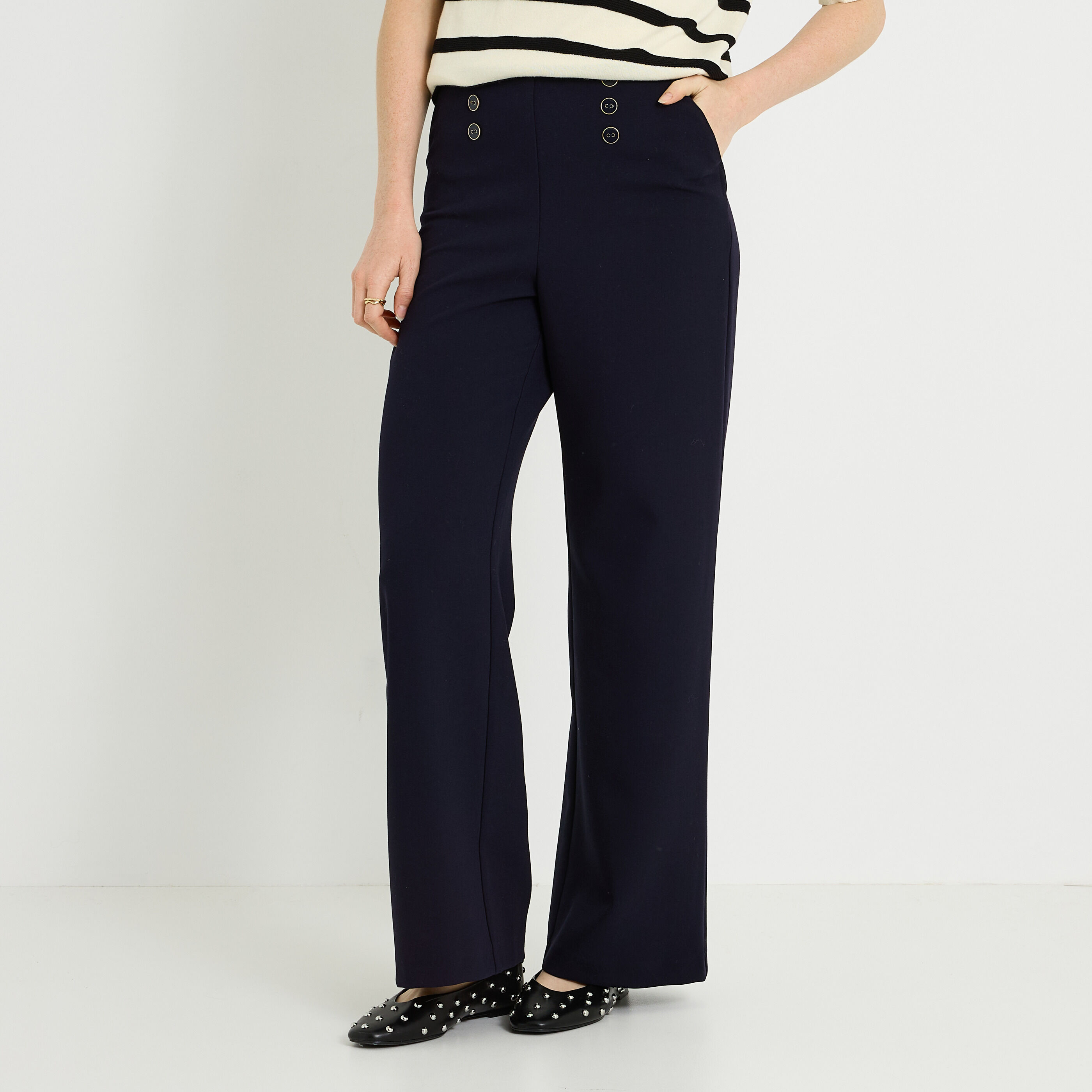 Pantalon large &agrave; pont femme