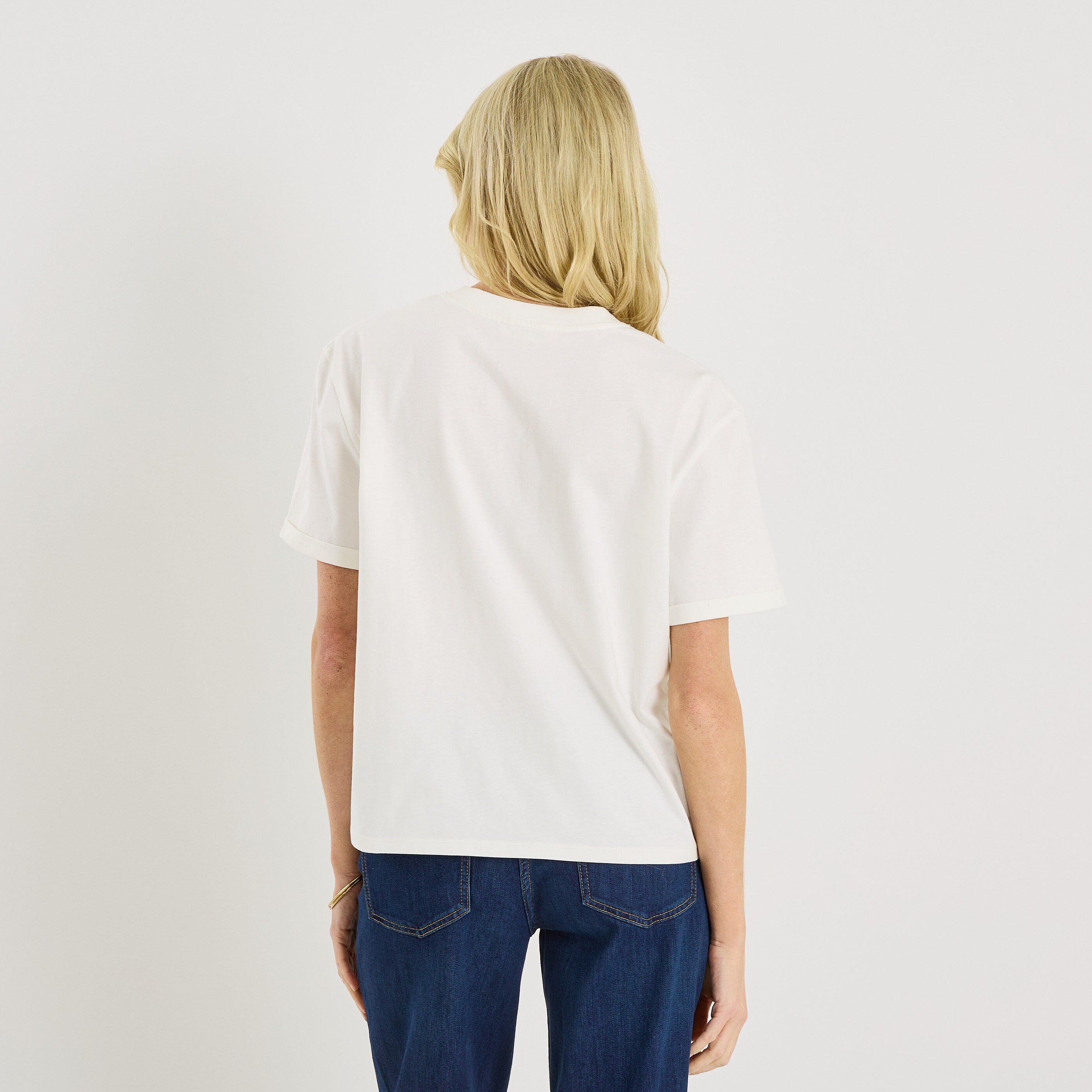 T-shirt col rond broderie femme