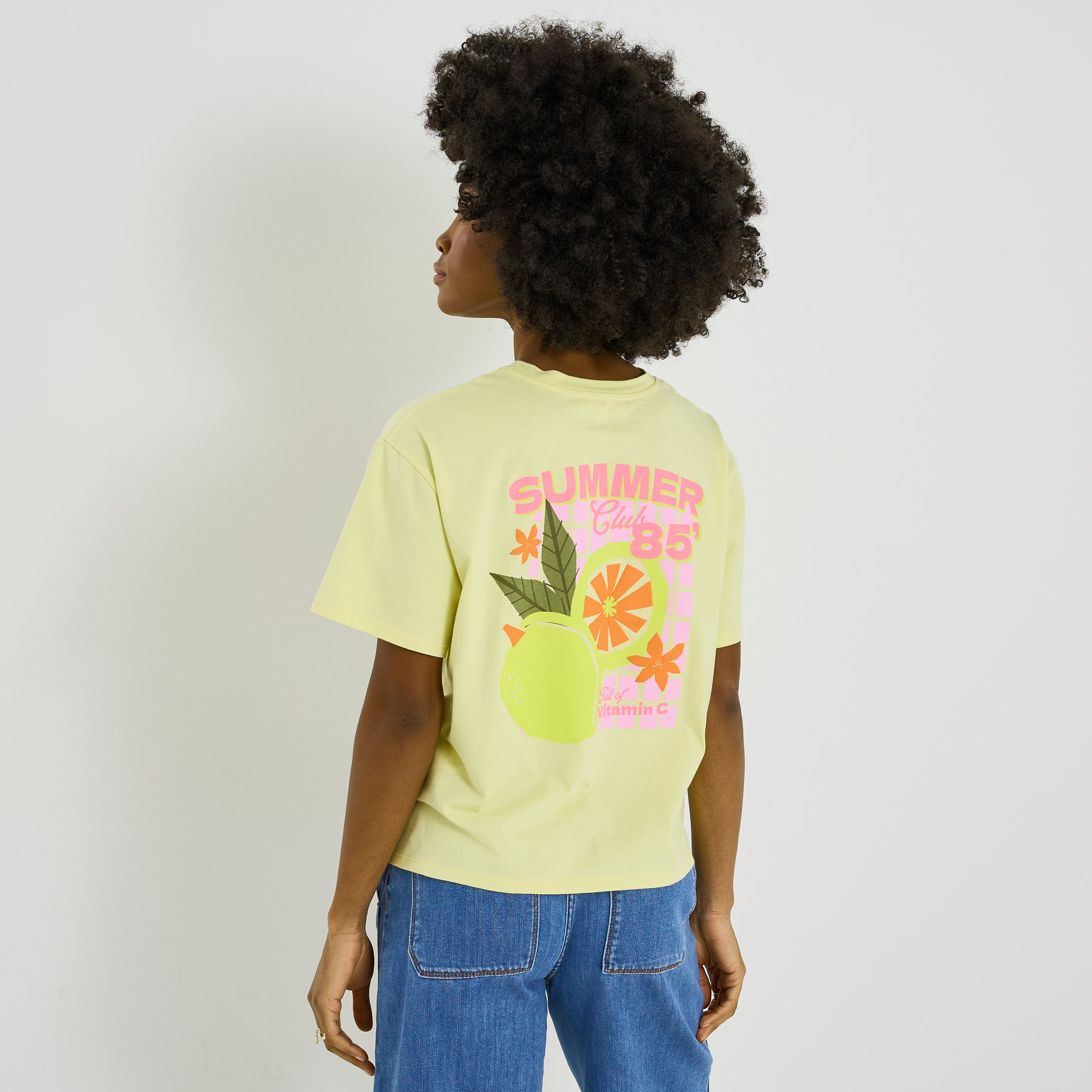 T-shirt col rond print citron femme