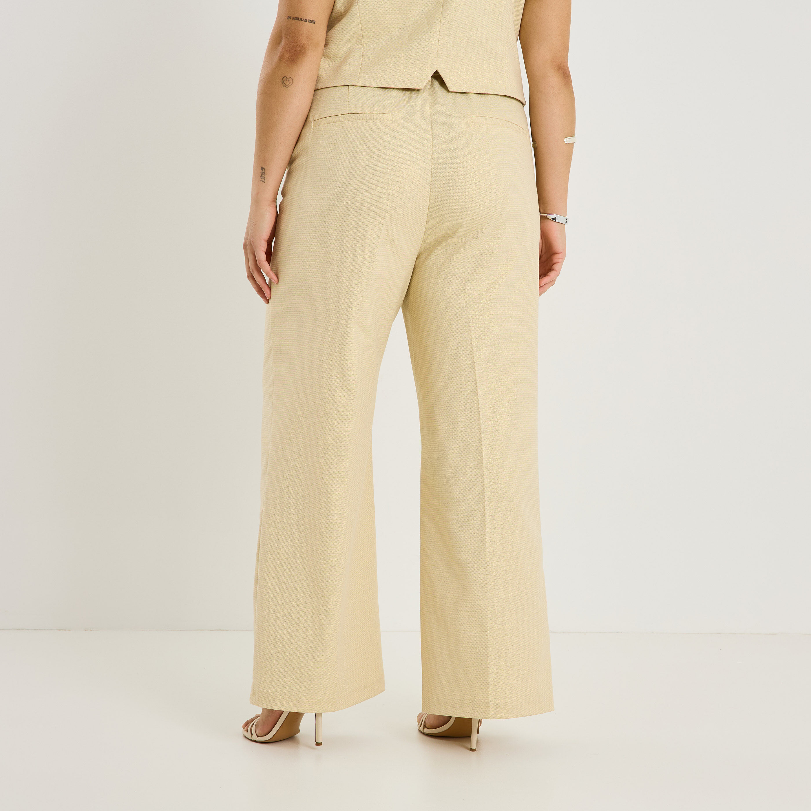 Pantalon large plis piqu&eacute;s femme