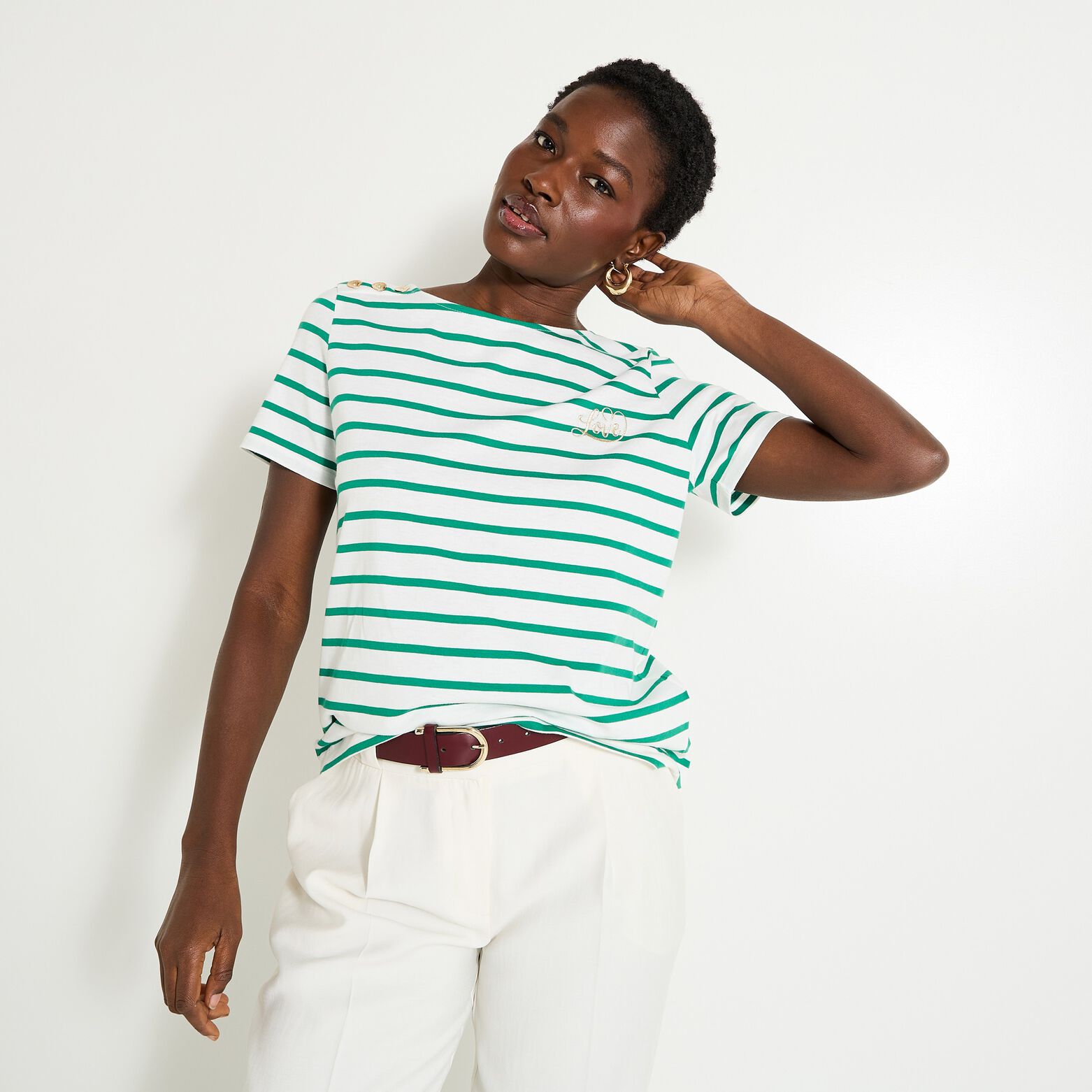 Tee-shirt rayé vert pour femme, taille M, marque Pull & Bear - Vêtements Tee-shirt rayé vert pour femme, taille M, marque Pull & Bear - Vêtements