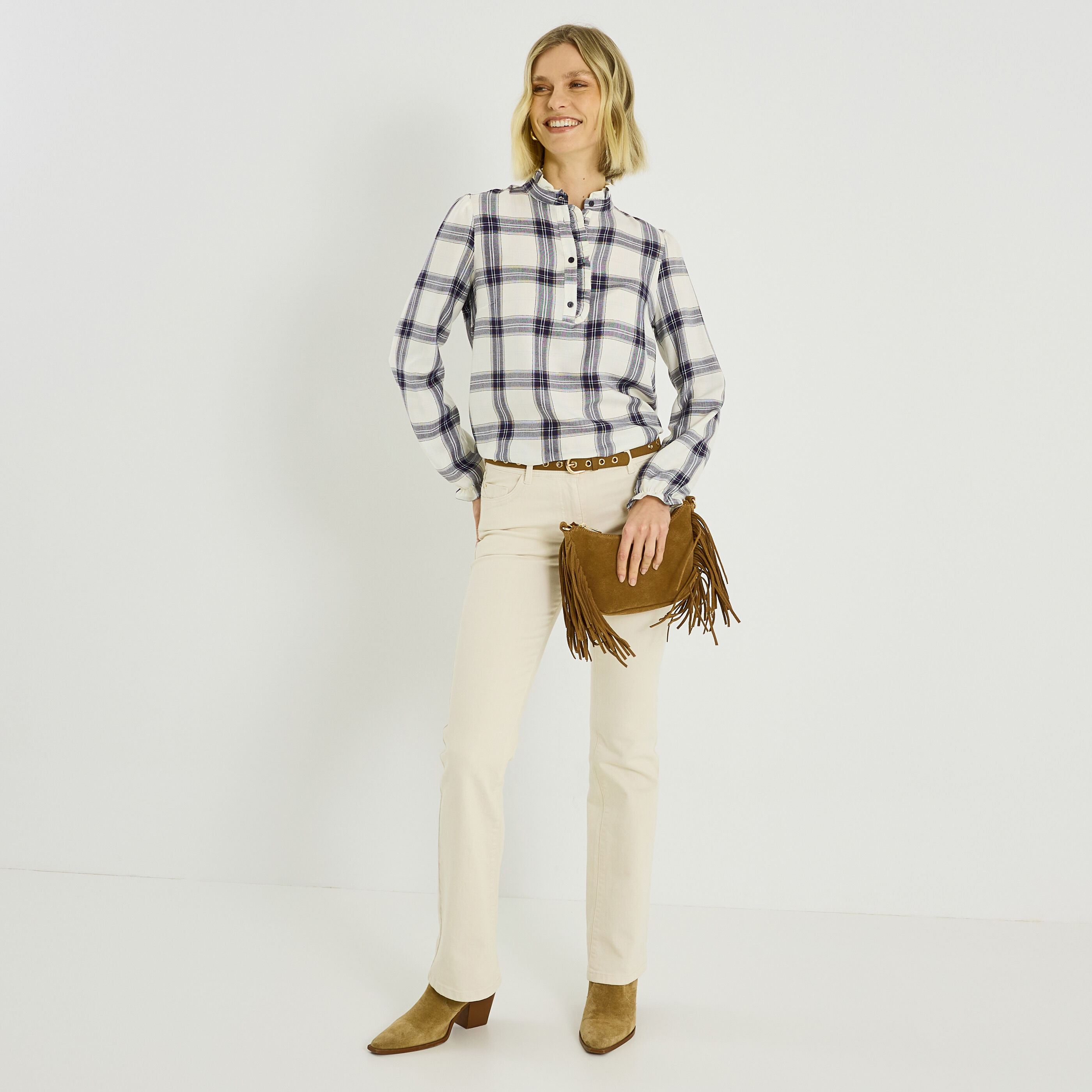 Blouse &agrave; carreaux femme