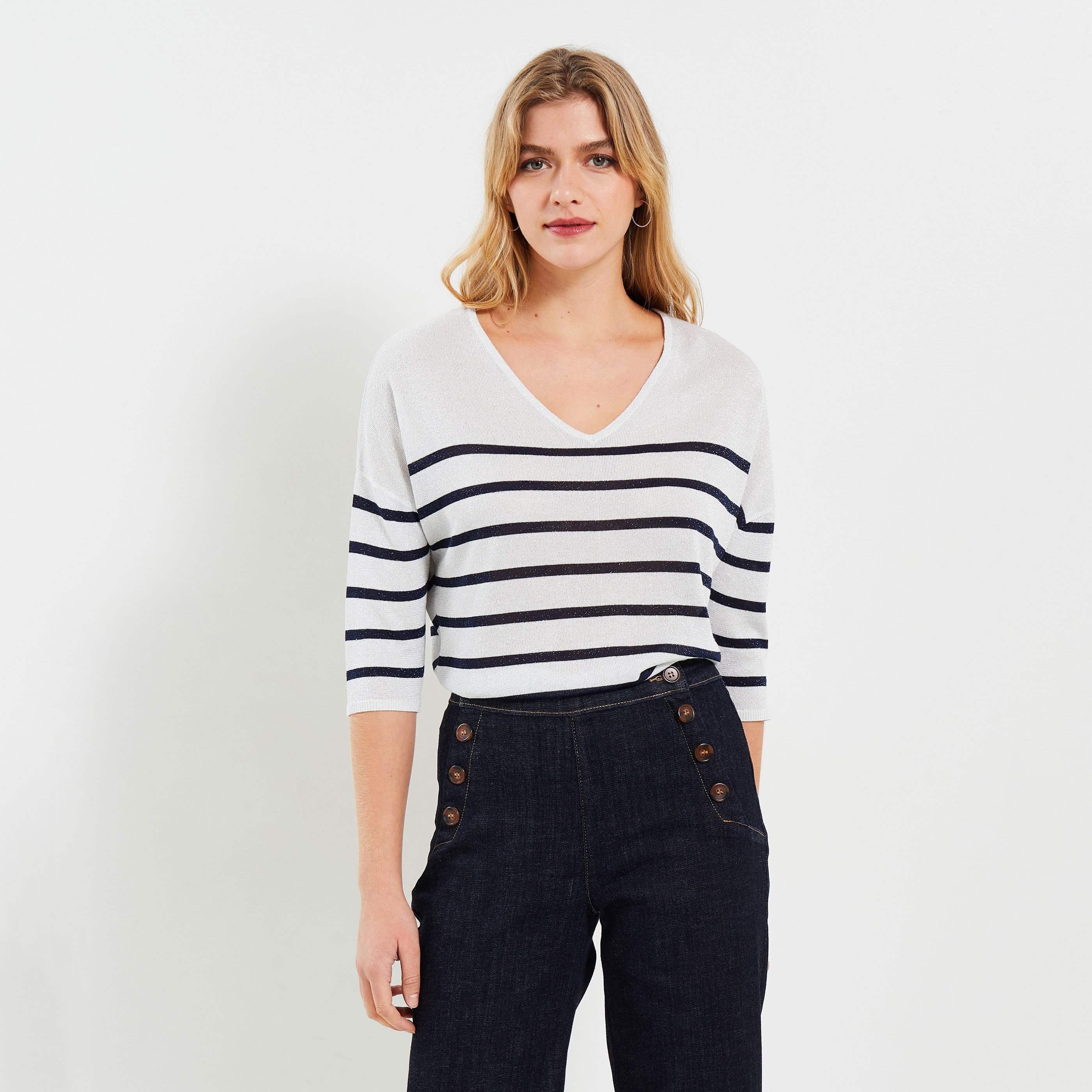 Pull ray&eacute; femme