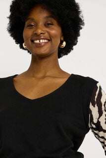 T-shirt bi-matière col V femme