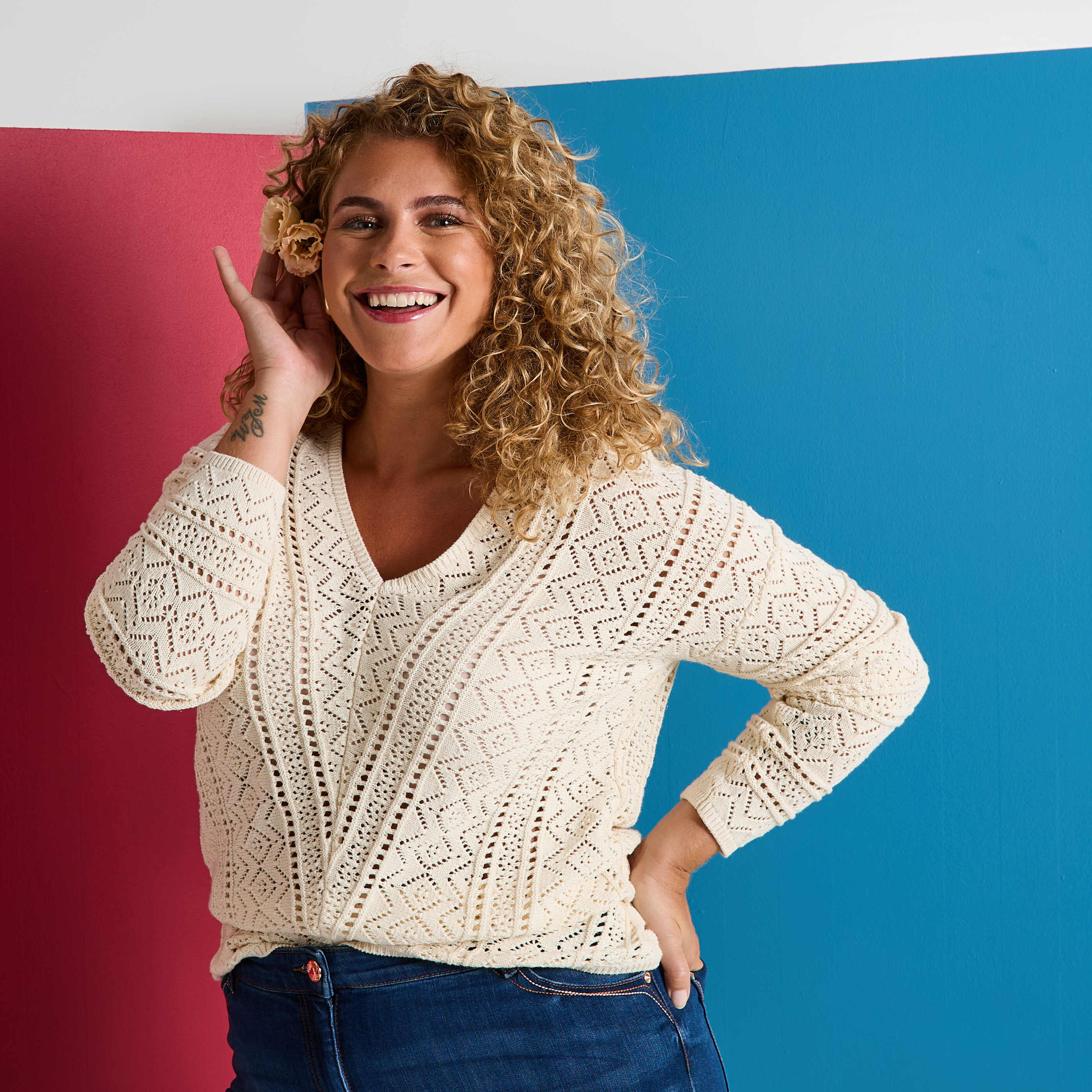 Pull col V manches longues femme