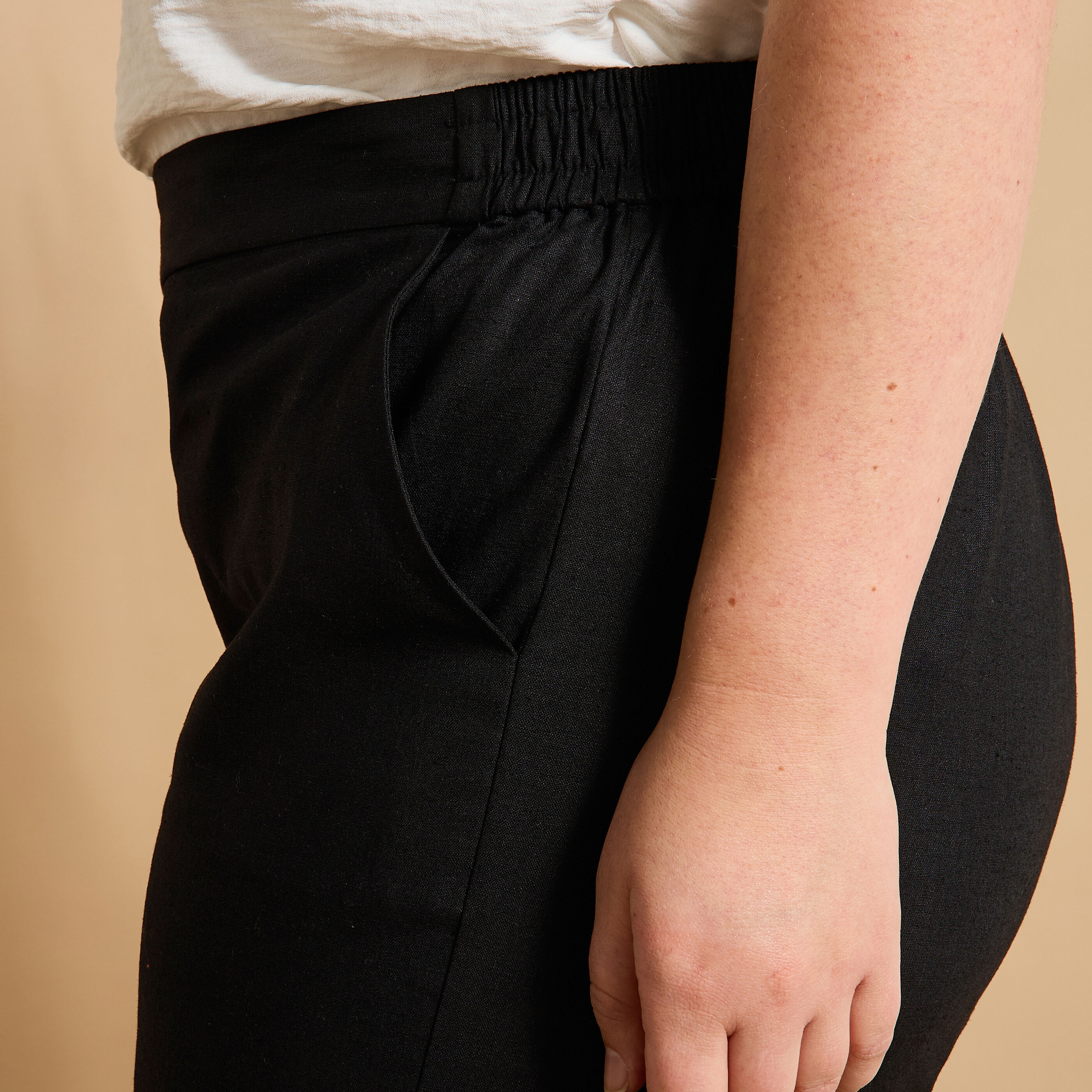 Pantalon large en lin m&eacute;lang&eacute; femme