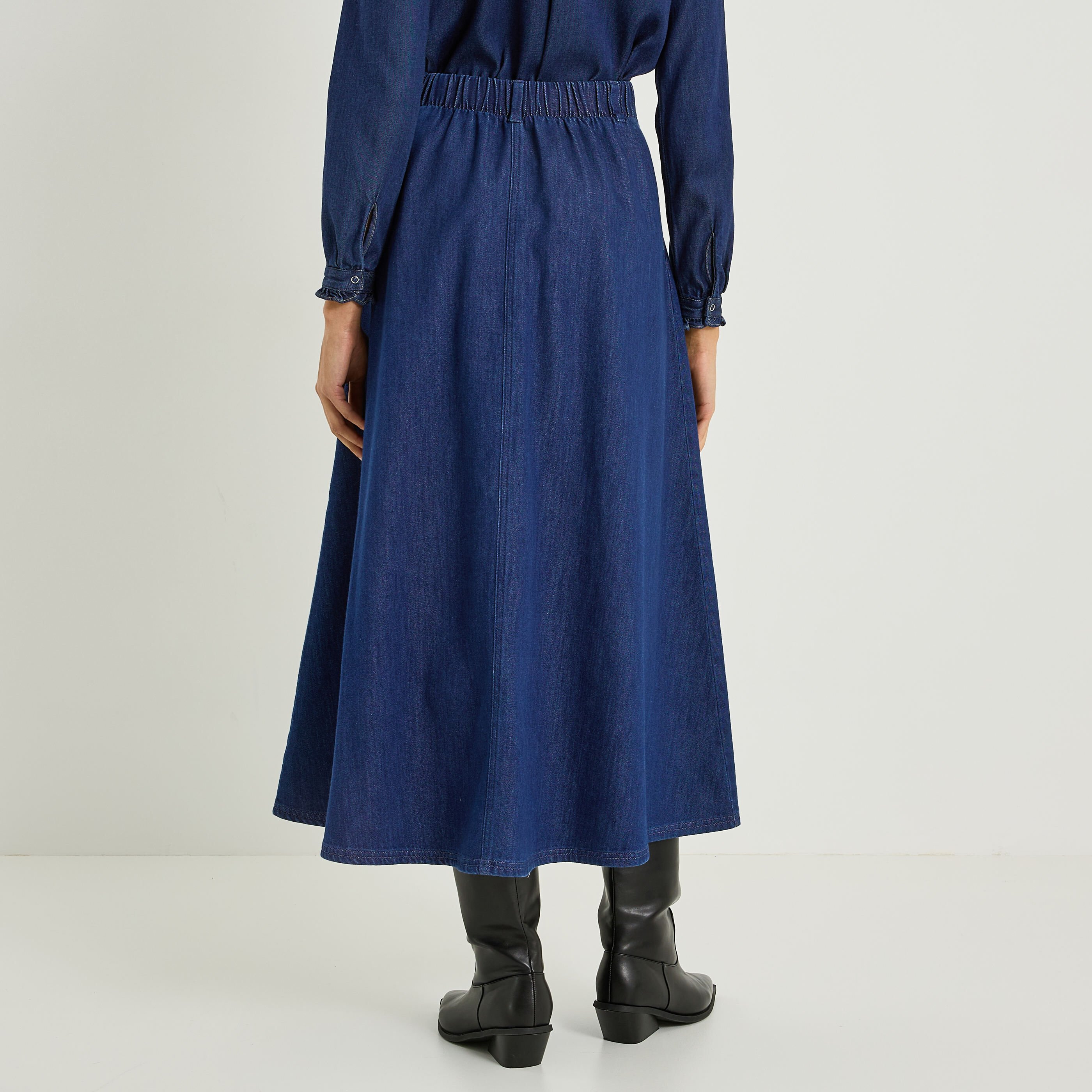 Jupe longue &eacute;vas&eacute;e en denim