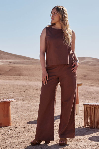 Pantalon large en lin mélangé femme