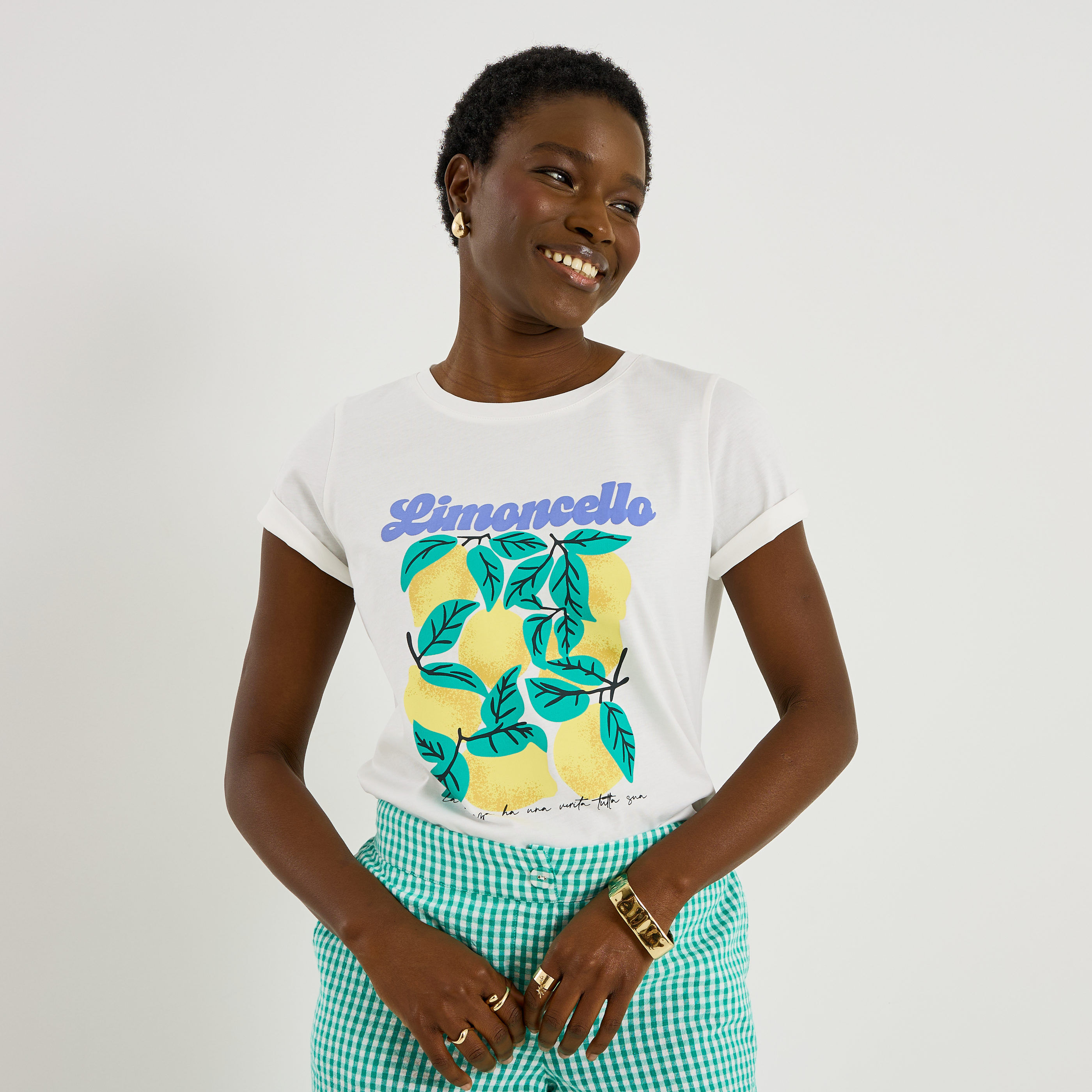 T-shirt col rond imprim&eacute; citron femme