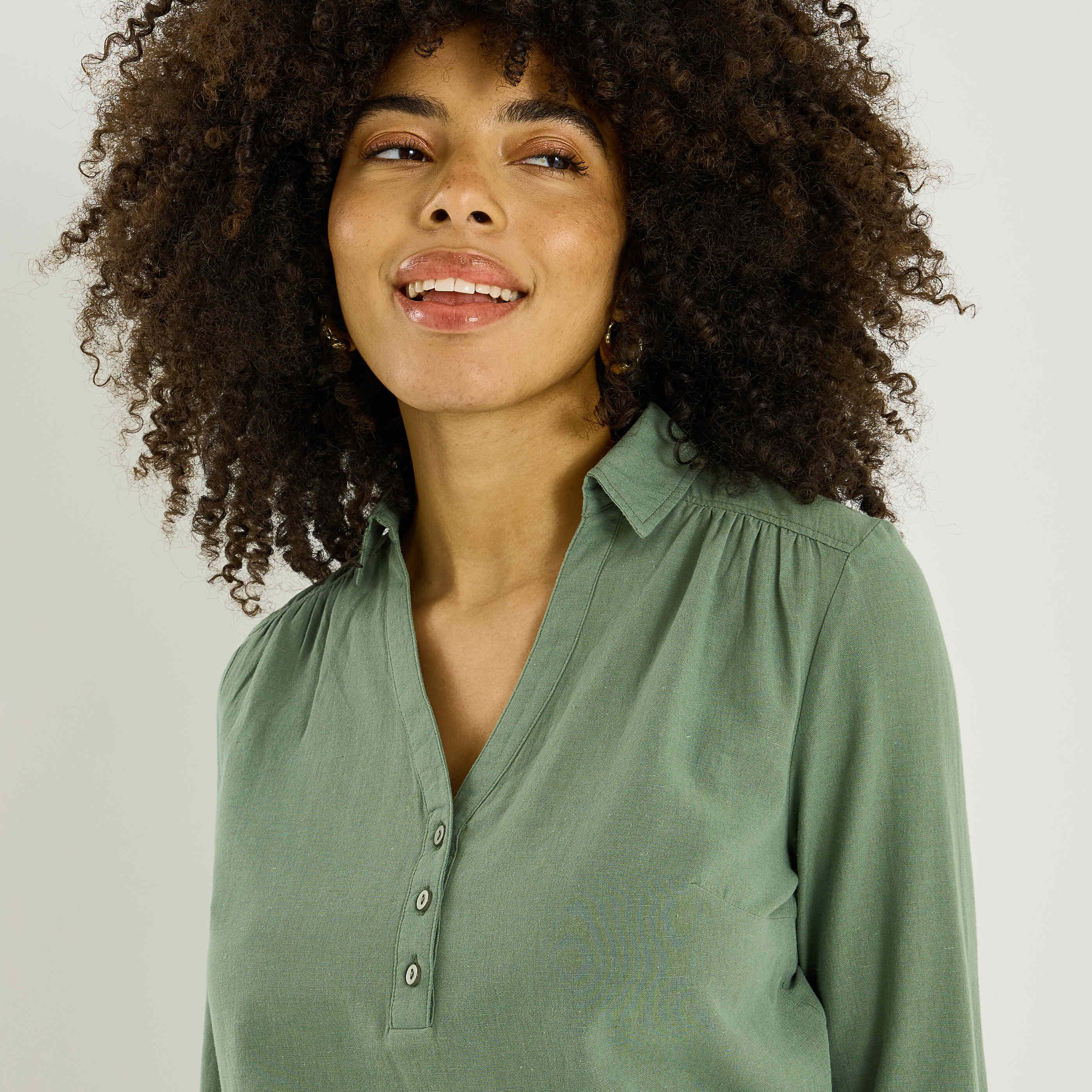 Vareuse unie en lin m&eacute;lang&eacute; femme