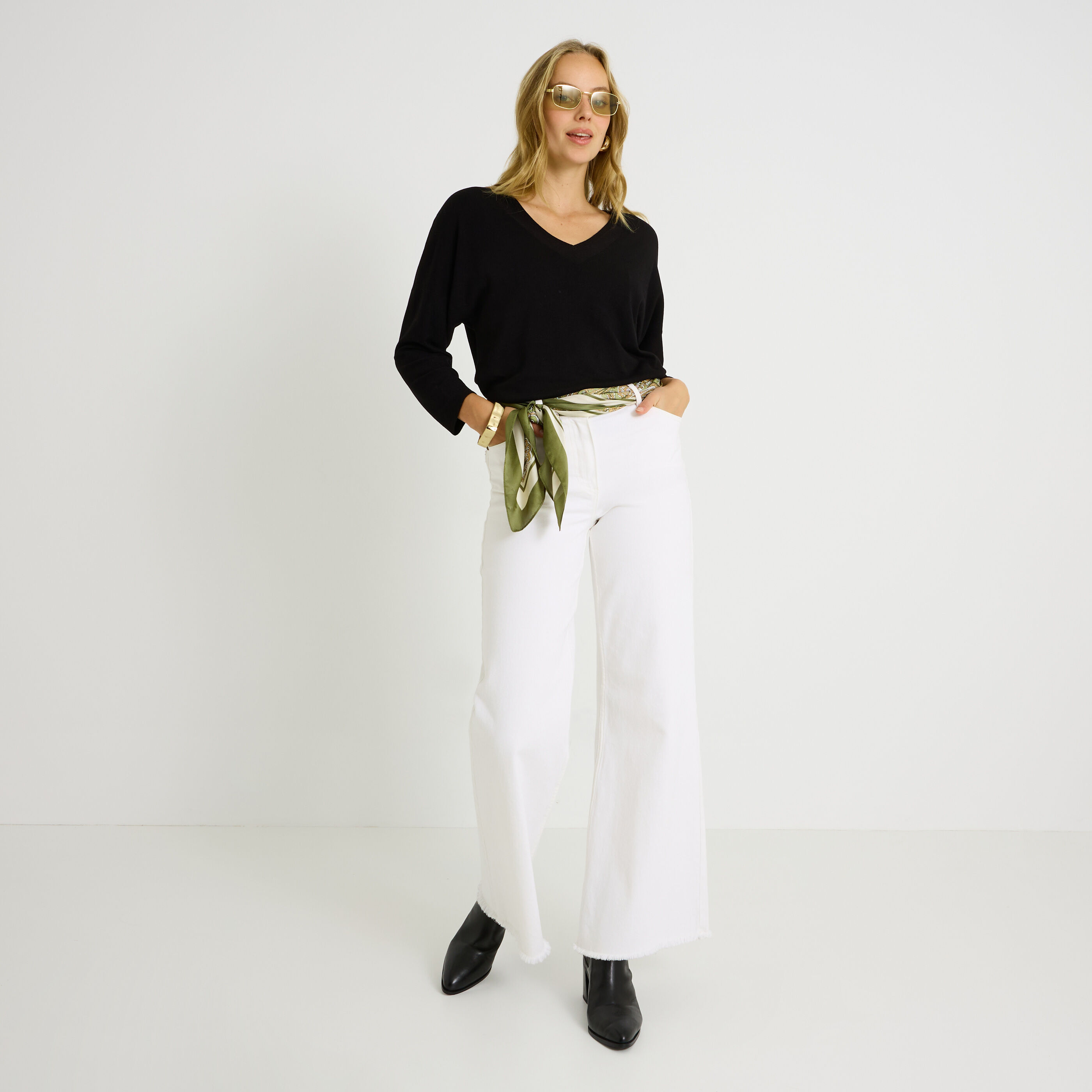 Pull brillant &agrave; col V femme