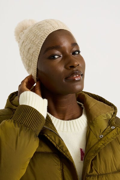 Bonnet torsadé avec pompon femme