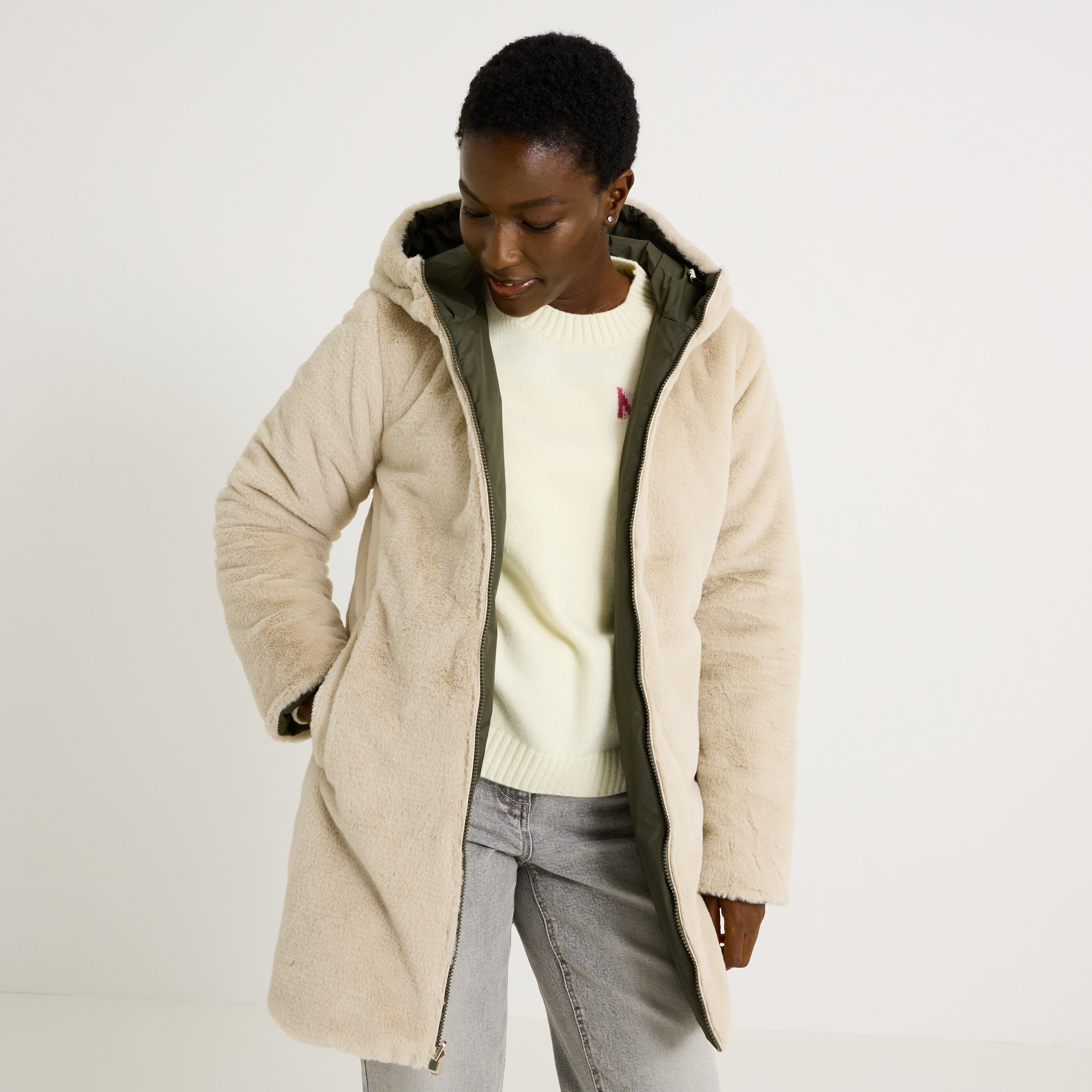 Parka mi-longue r&eacute;versible femme
